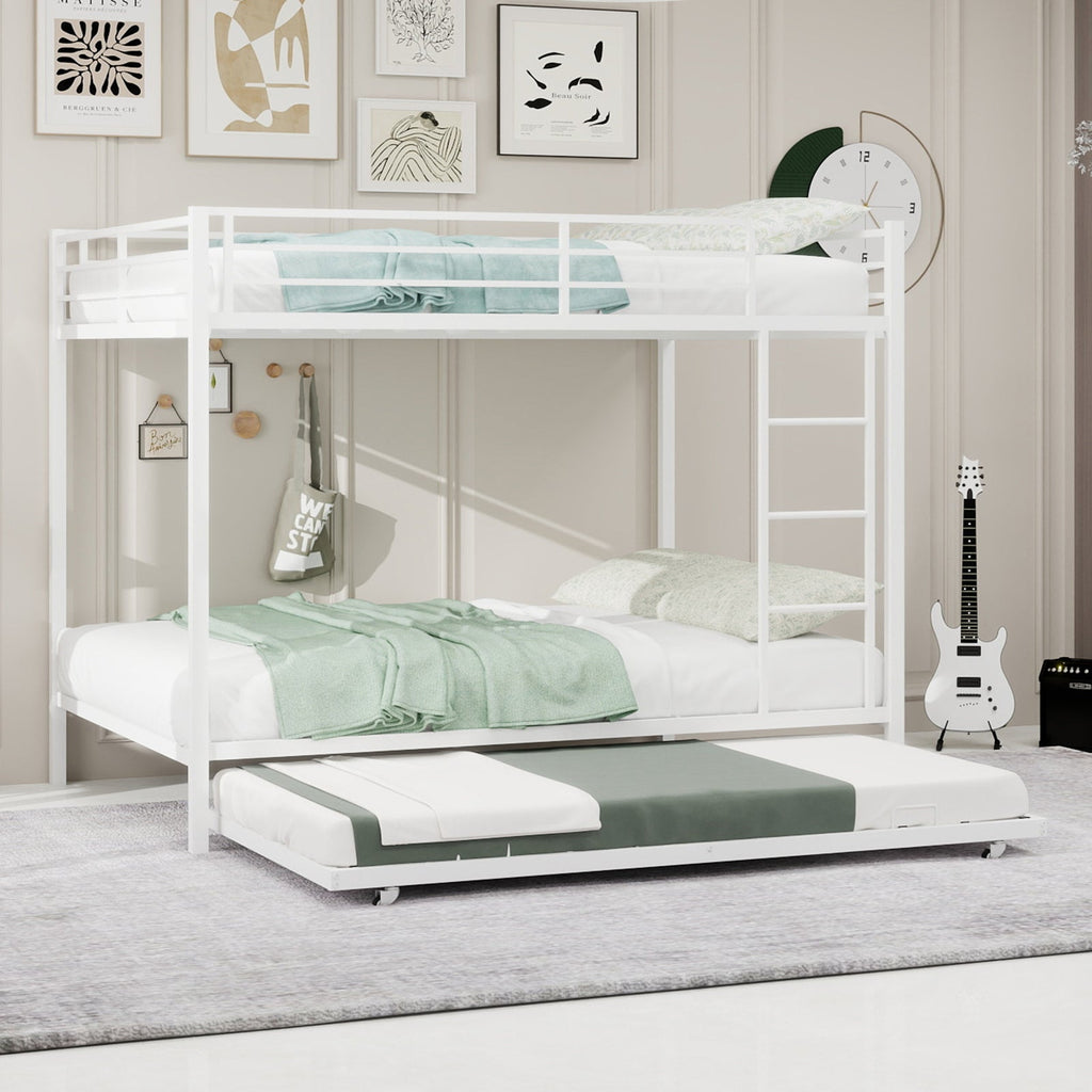 Durable Square Tube Iron Bunk Bed Featuring Safety Rails, Modern Minimalist Look, Ideal for Kids Room, Guest Room or Shared Space, Easy Assembly & Long - Lasting Performance-Full size: 137cm × 190cm