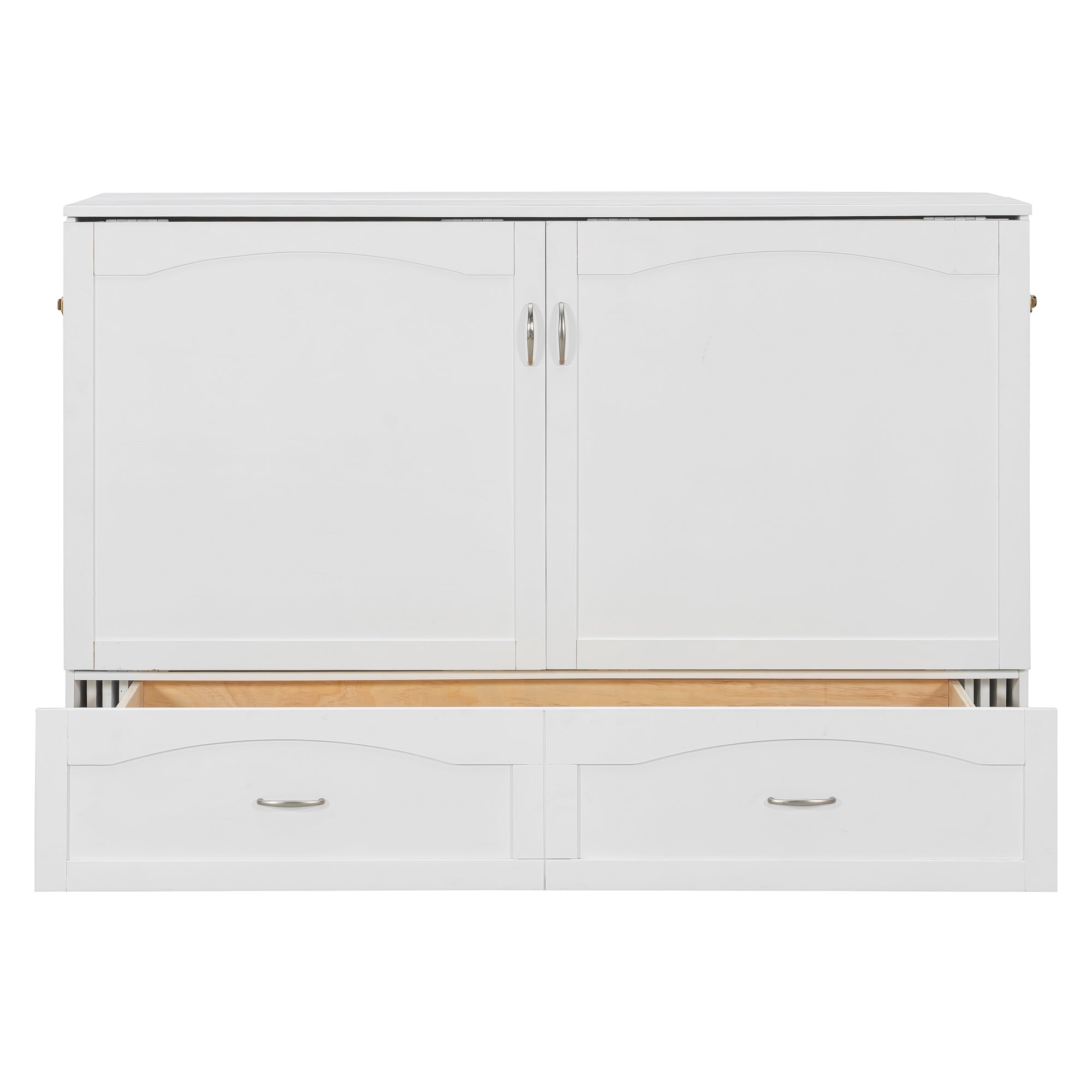 Queen Size Murphy Bed Wall Bed with drawer and a set of Sockets & USB Ports, Pulley Structure Design, White(OLD SKU: LP100671AAK)