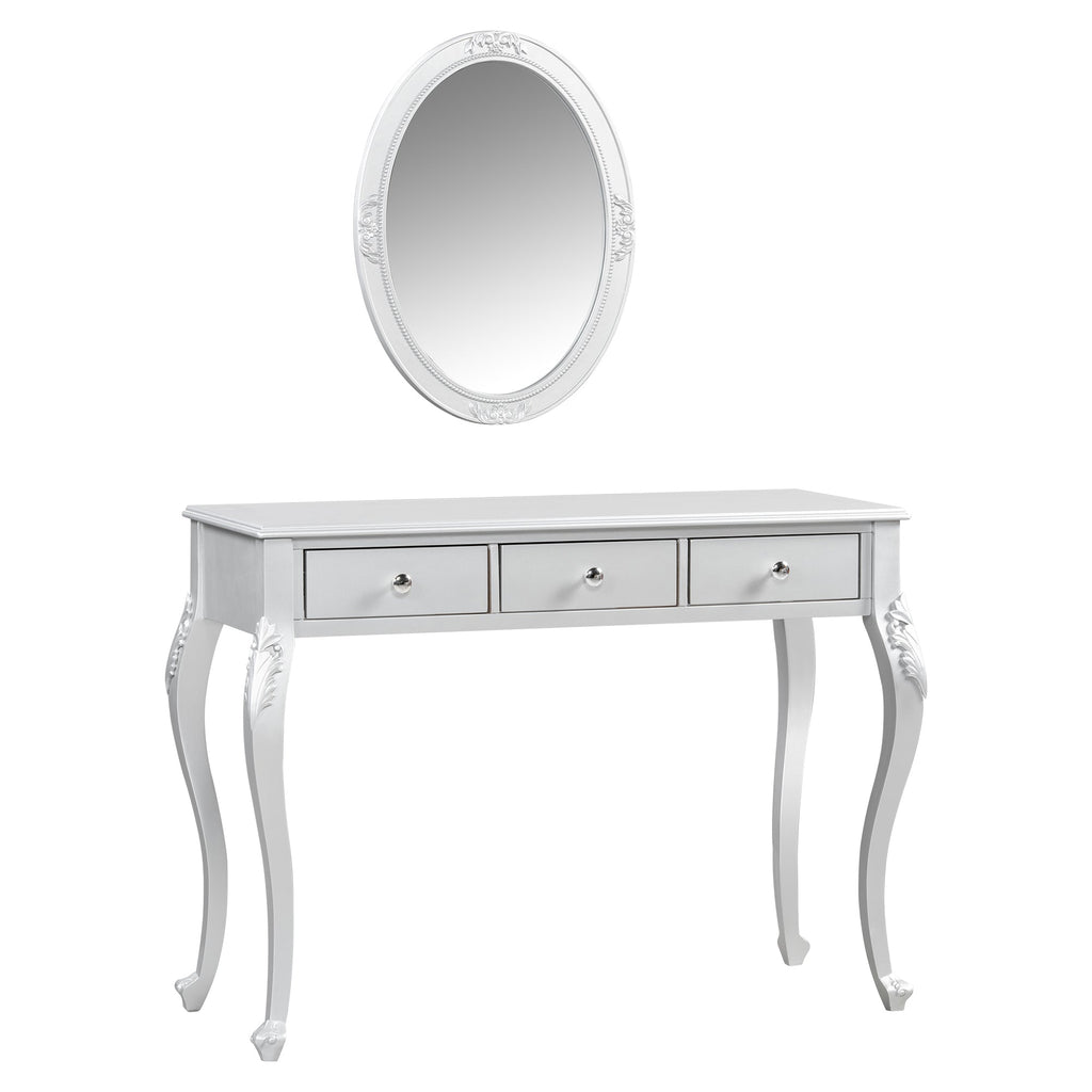 Luxury Makeup Vanity Desk with Oval Mirror, 3-Drawer Dressing Table for Jewelry Storage, Elegant Console Table for Entryway, Living Room & Bedroom, Stylish Home Decor,Silver