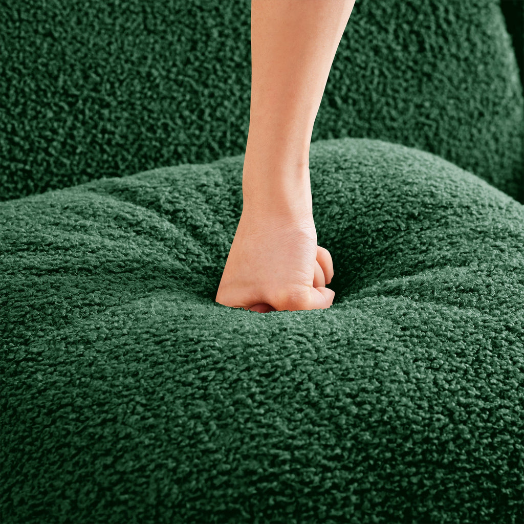 U-Shaped Boneless Sofa,Teddy Fabric No assembly required   Curved armrest,Anti-slip Design,Streamlined Design 32D High Density Sponge,Full Compression Vacuum Packag,For Studies living Rooms,Green