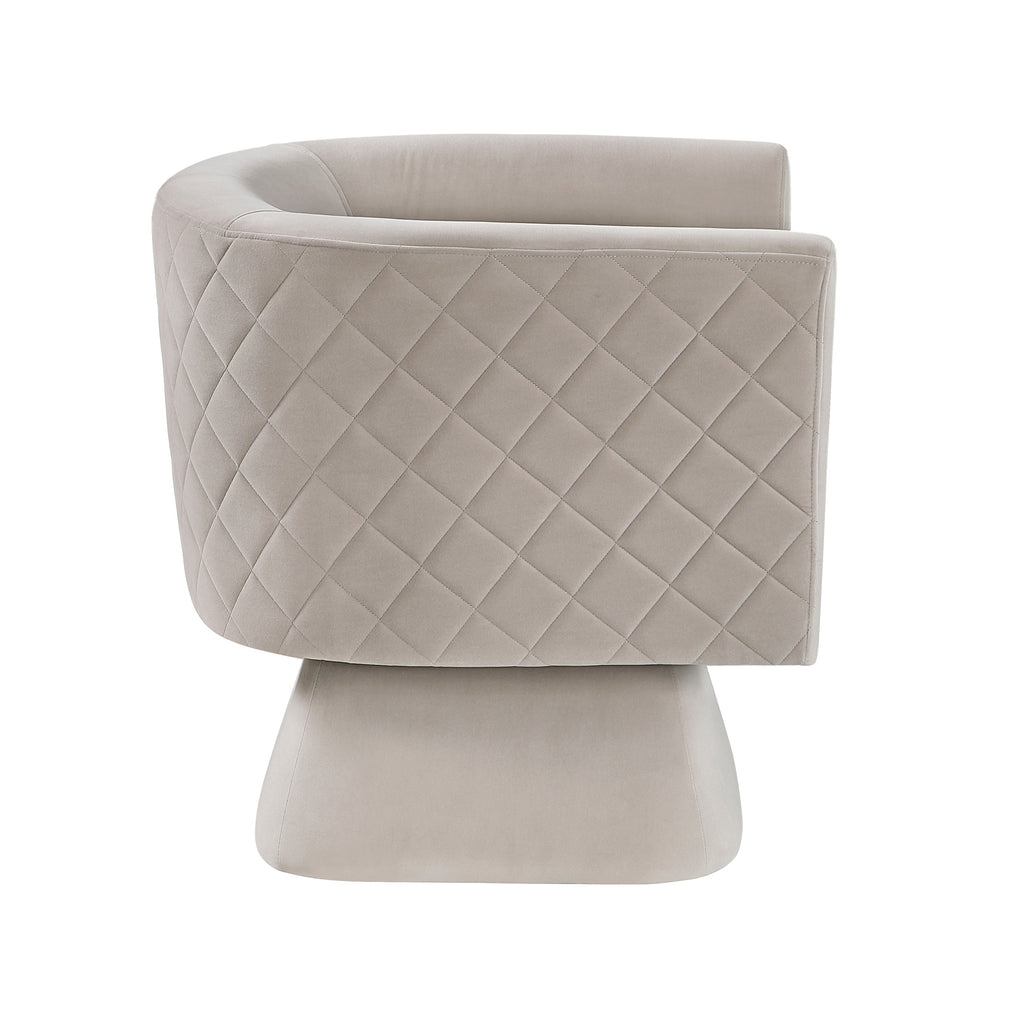 1pc Swivel Chair Taupe Velvet Fabric Upholstery Solid Wood Diamond Pattern Stitched Back Comfort Chair Living Room Furniture