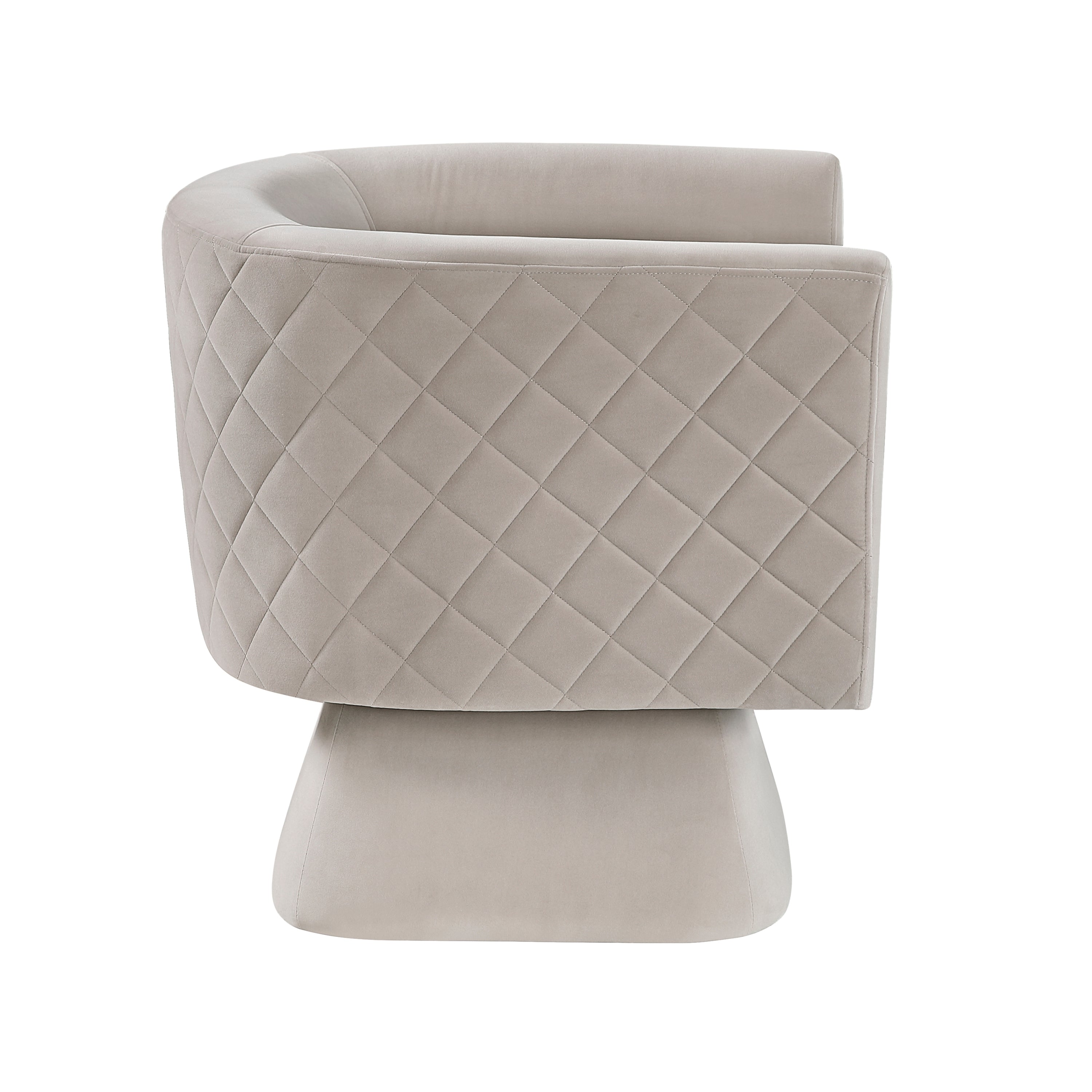 1pc Swivel Chair Taupe Velvet Fabric Upholstery Solid Wood Diamond Pattern Stitched Back Comfort Chair Living Room Furniture