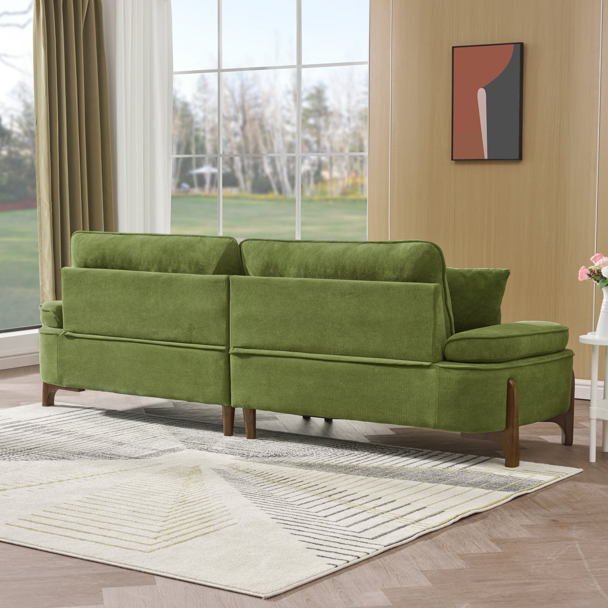 Cloud Velvet Deep Seated Sofa with Pillows, Green, Foam, 103 Inch