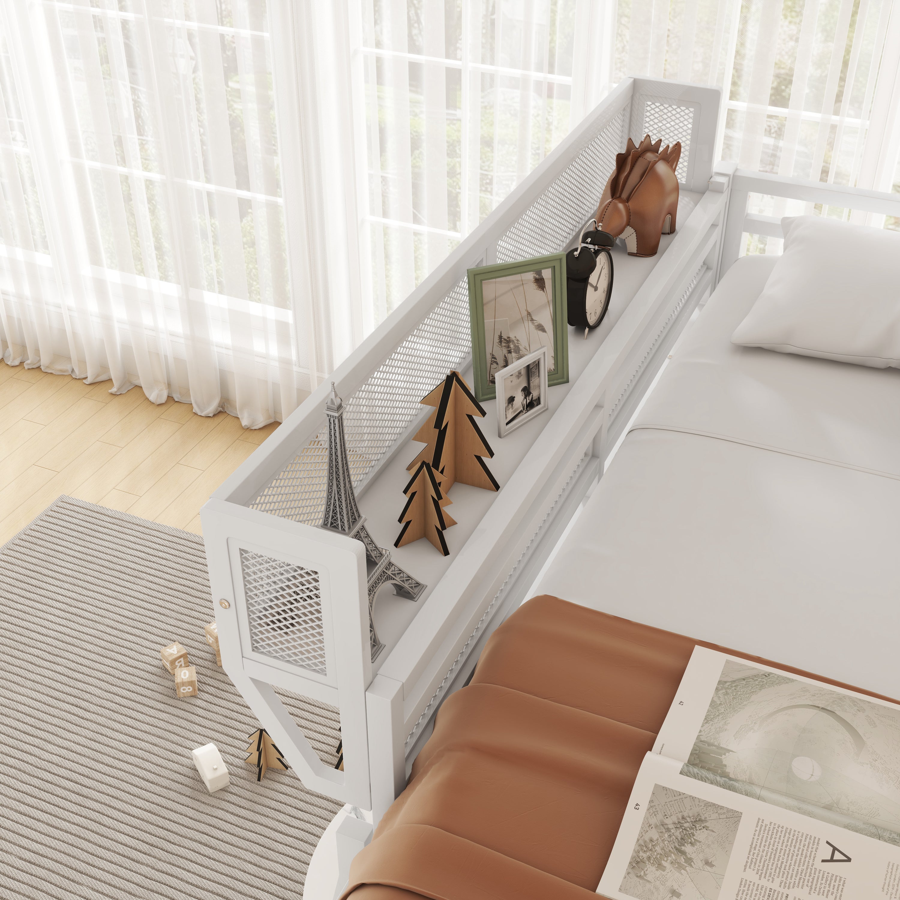 Queen Size Loft Bed with Ladder, Metal Queen Loft Bed with Storage Shelves, High Loft Bed for Kids Teens, White(Expect Arrival Date 2025/12/3  Old SKU W2580P351278)