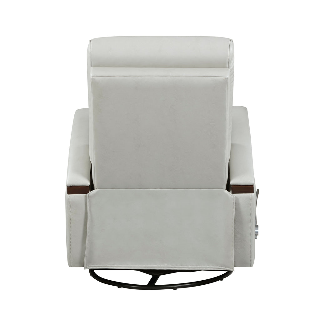 1pc Swivel Gliding Recliner Faux Leather Upholstered Solid Rubberwood Arms Luxurious Living Room Furniture, Smoke Color