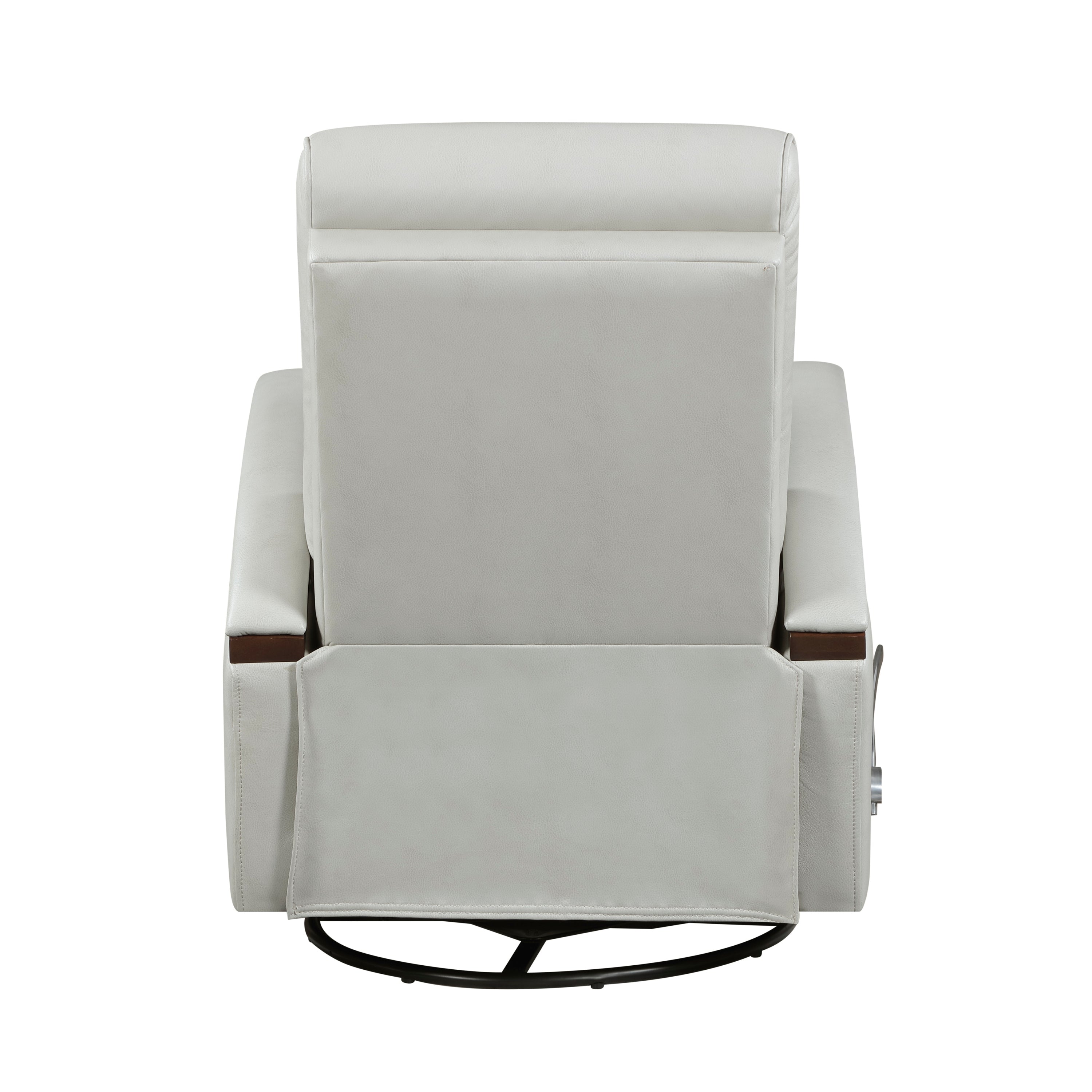 1pc Swivel Gliding Recliner Faux Leather Upholstered Solid Rubberwood Arms Luxurious Living Room Furniture, Smoke Color