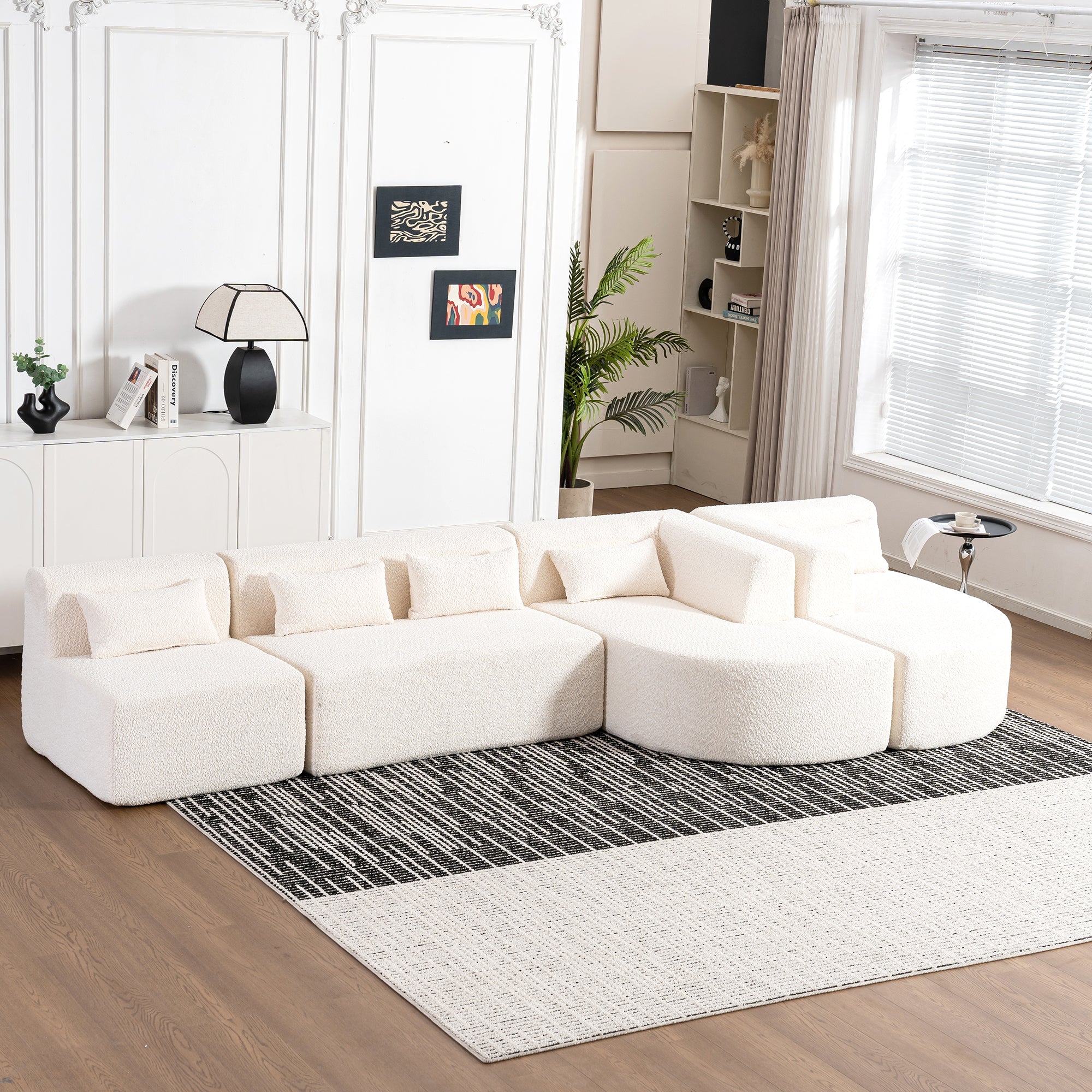 144' Upholstered Sofa Free-combined Sofa Couch with Two Chaise Lounge and Five Back Pillows for Living Room(Old SKU: N719S001600A), Beige