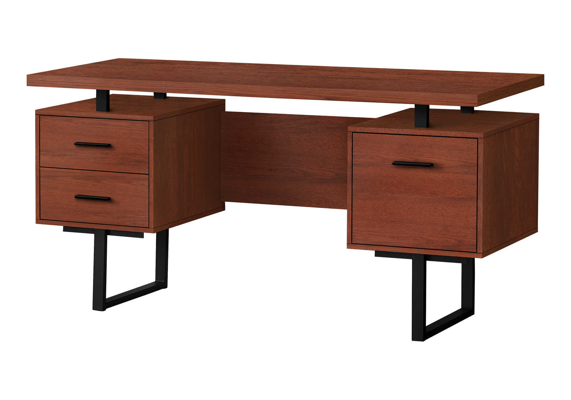 Computer Desk, Home Office, Laptop, Left, Right Set-up, Storage Drawers, 60'l, Work, Brown Laminate, Black Metal, Contemporary, Modern