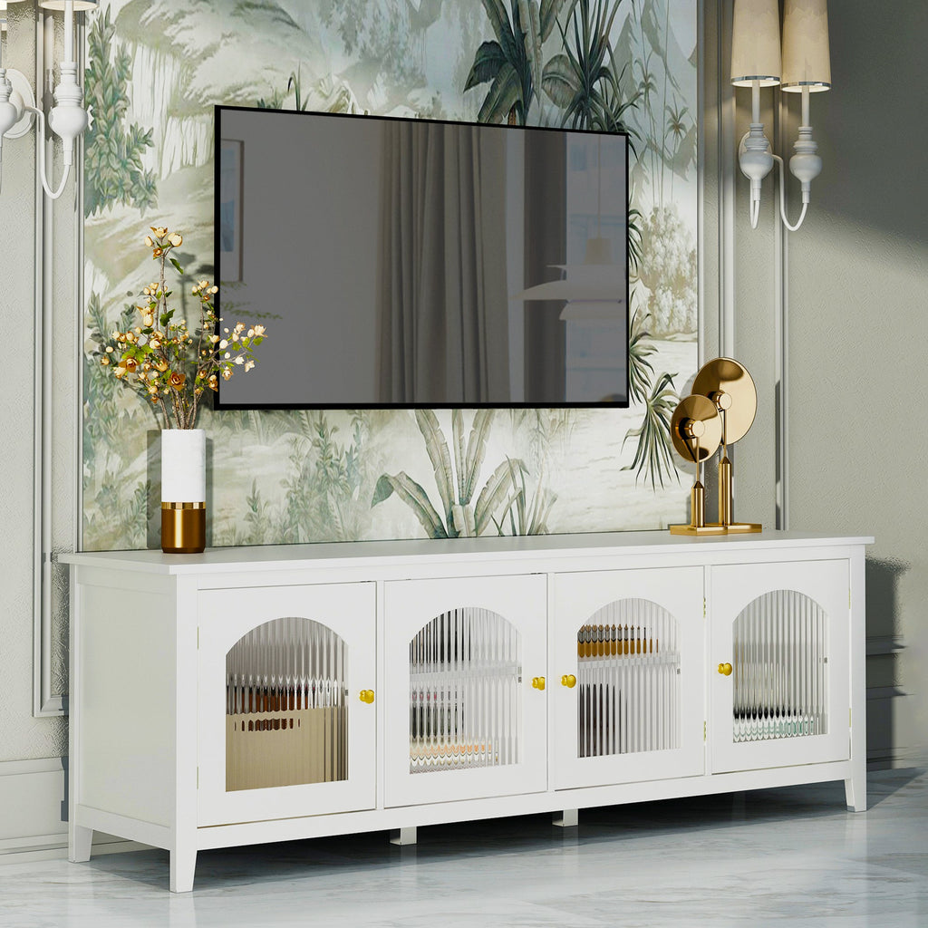 Antique White Stylish TV Cabinet Entertainment Center with Solid Wood Frame and Changhong Glass Door