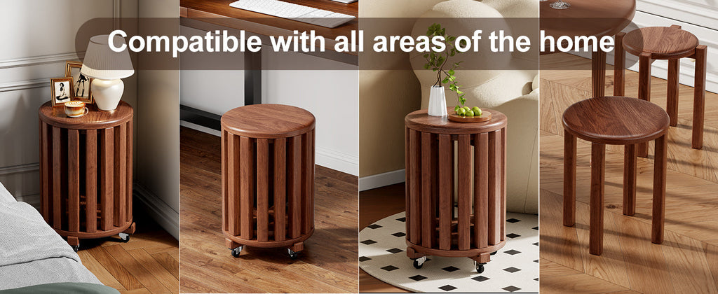 100% solid wood stackable stools set of 4, wooden stools, 18-inch stools, stacking stools, nesting tables, sturdy and durable, no installation required, top stackable round side table
