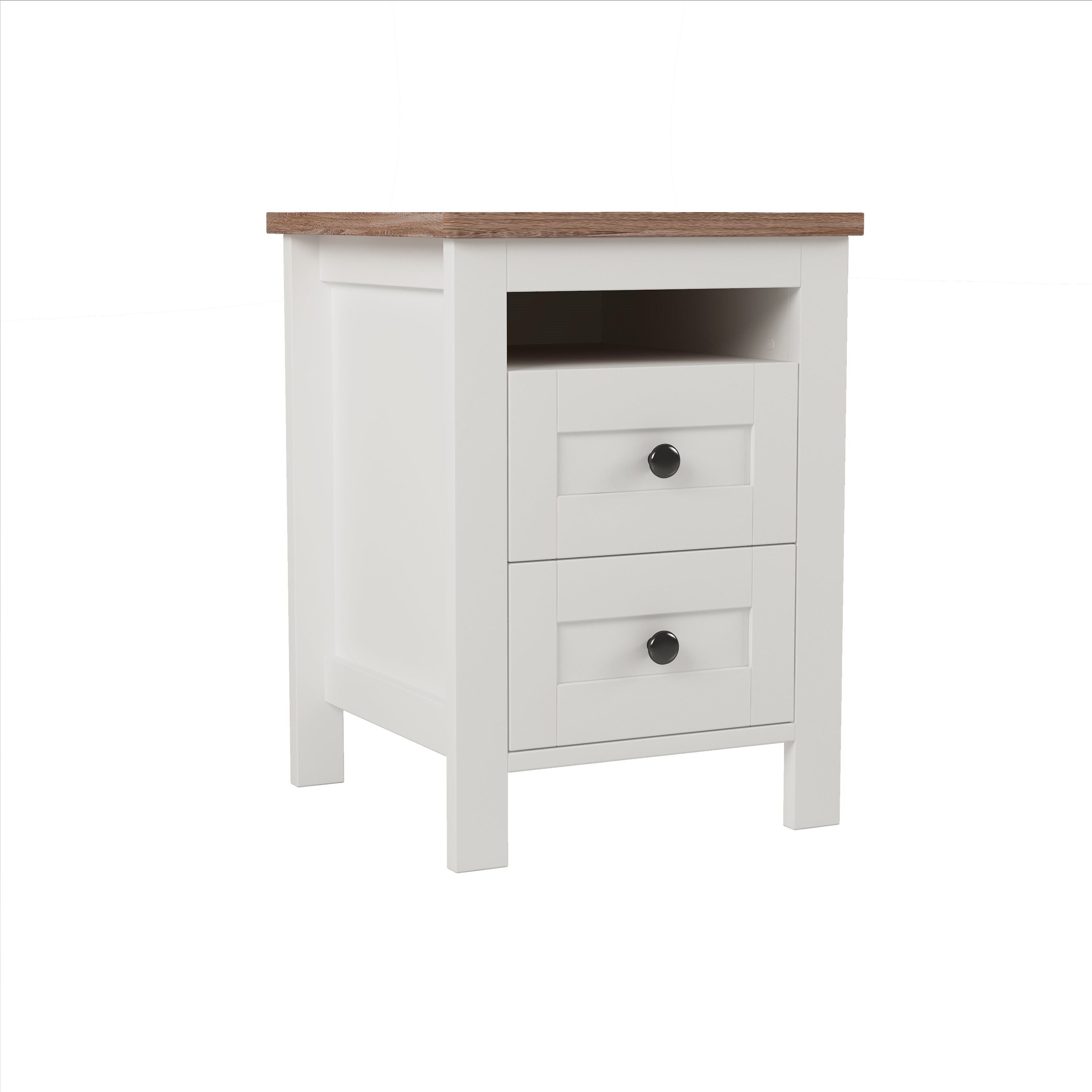 3-Pieces Bedroom Sets Full Size Farmhouse Platform Bed with Double Sliding Door Storage Headboard and Charging Station, Storage Nightstand and Dresser, White+Brown(Old SKU HL000091AAK)
