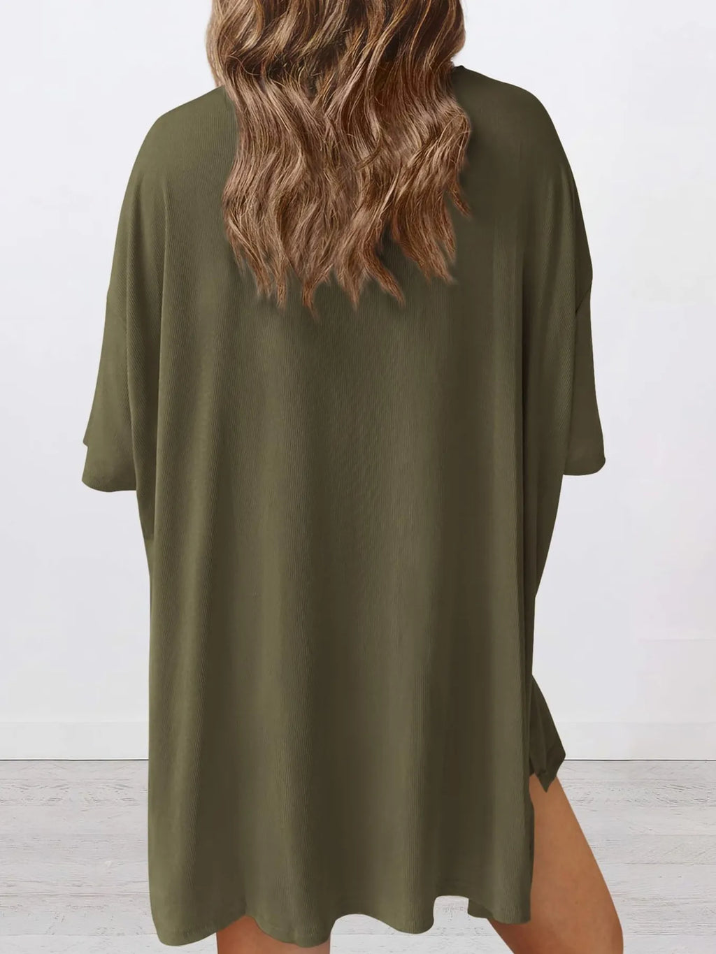 Oversized Slit Round Neck Top and Shorts Lounge Set Plus Size