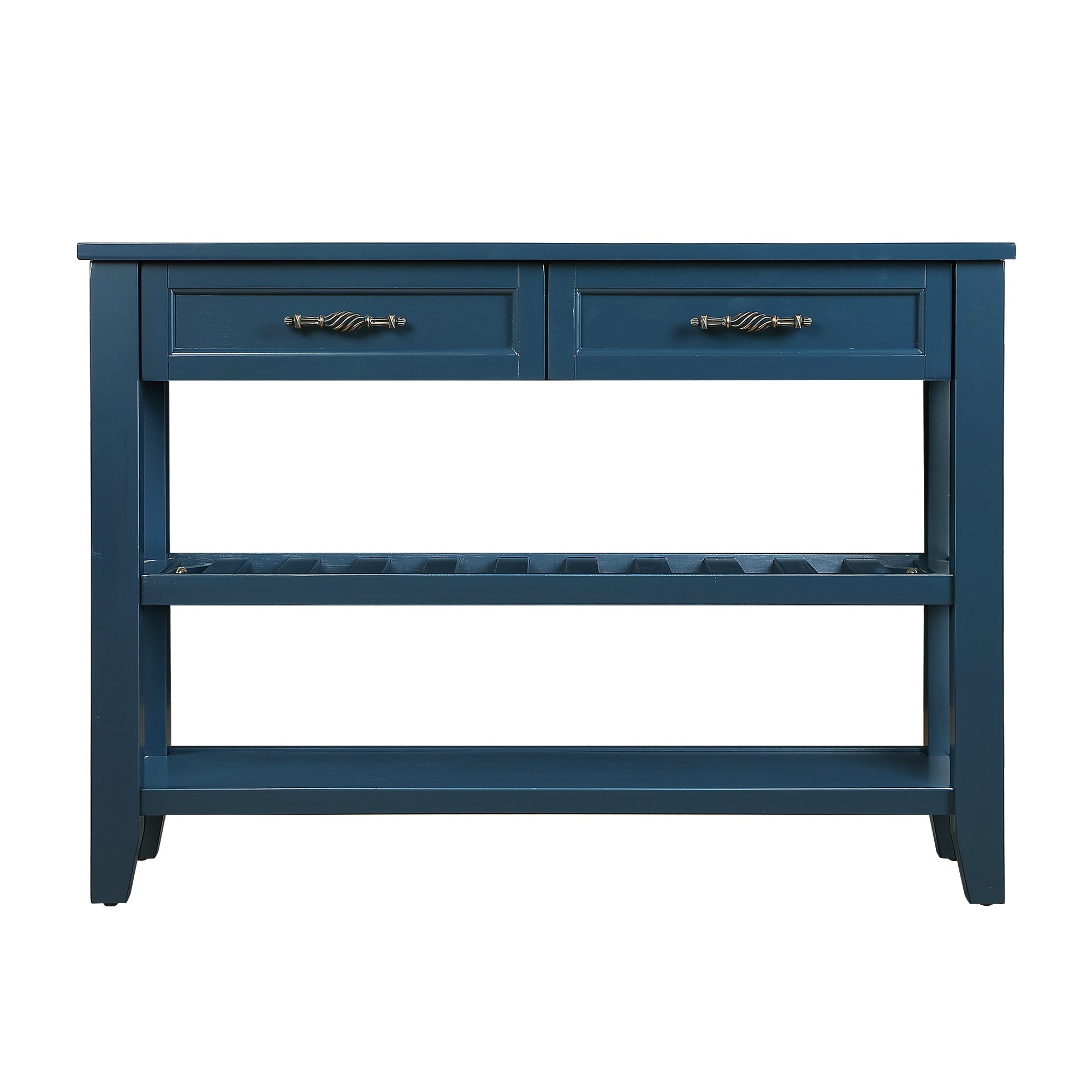Console Sofa Table with 2 Storage Drawers and 2 Tiers Shelves, Mid-Century Style 42'' Solid Wood Buffet Sideboard for Living Room Furniture Kitchen Dining Room Entryway Hallway,Navy Blue