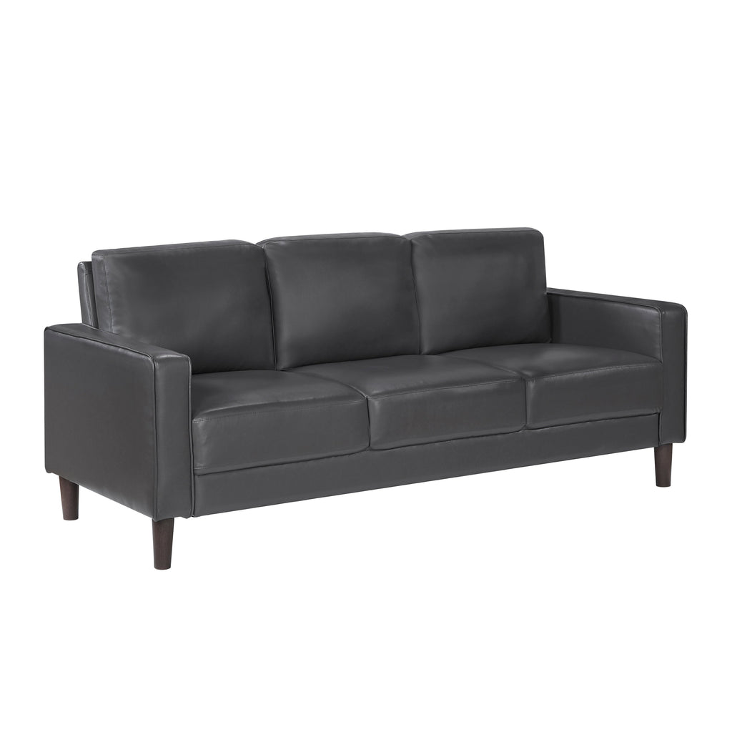 Modern Living Room Furniture 2pc Set Sofa Loveseat Dark Gray Faux Leather Upholstered Cushion Back Seat Solid Wood