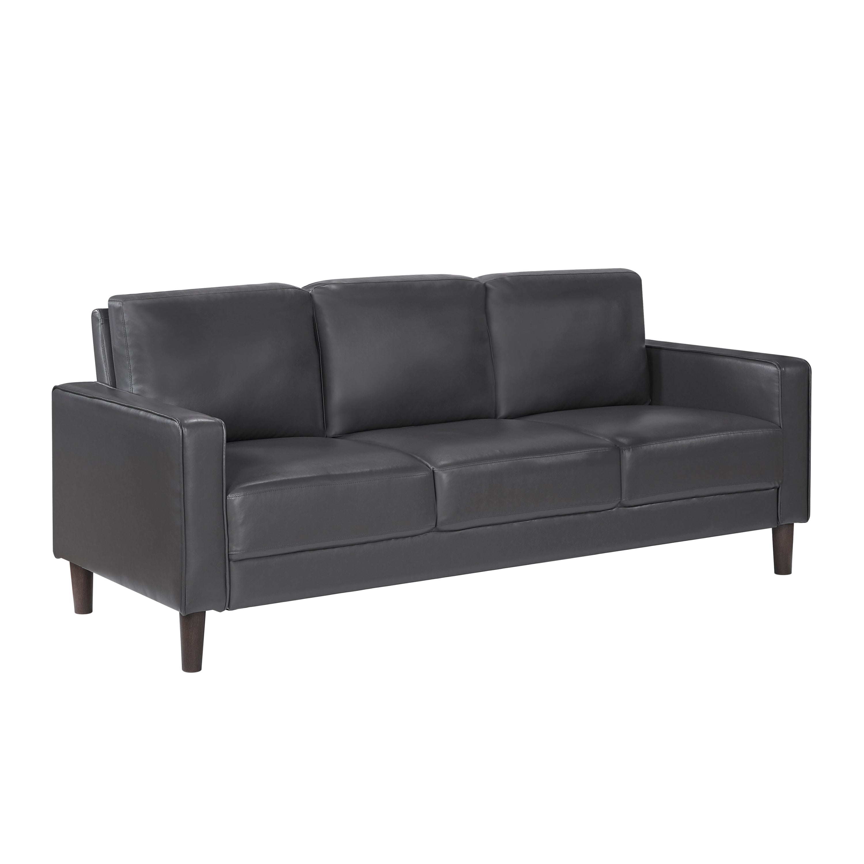 Modern Living Room Furniture 2pc Set Sofa Loveseat Dark Gray Faux Leather Upholstered Cushion Back Seat Solid Wood