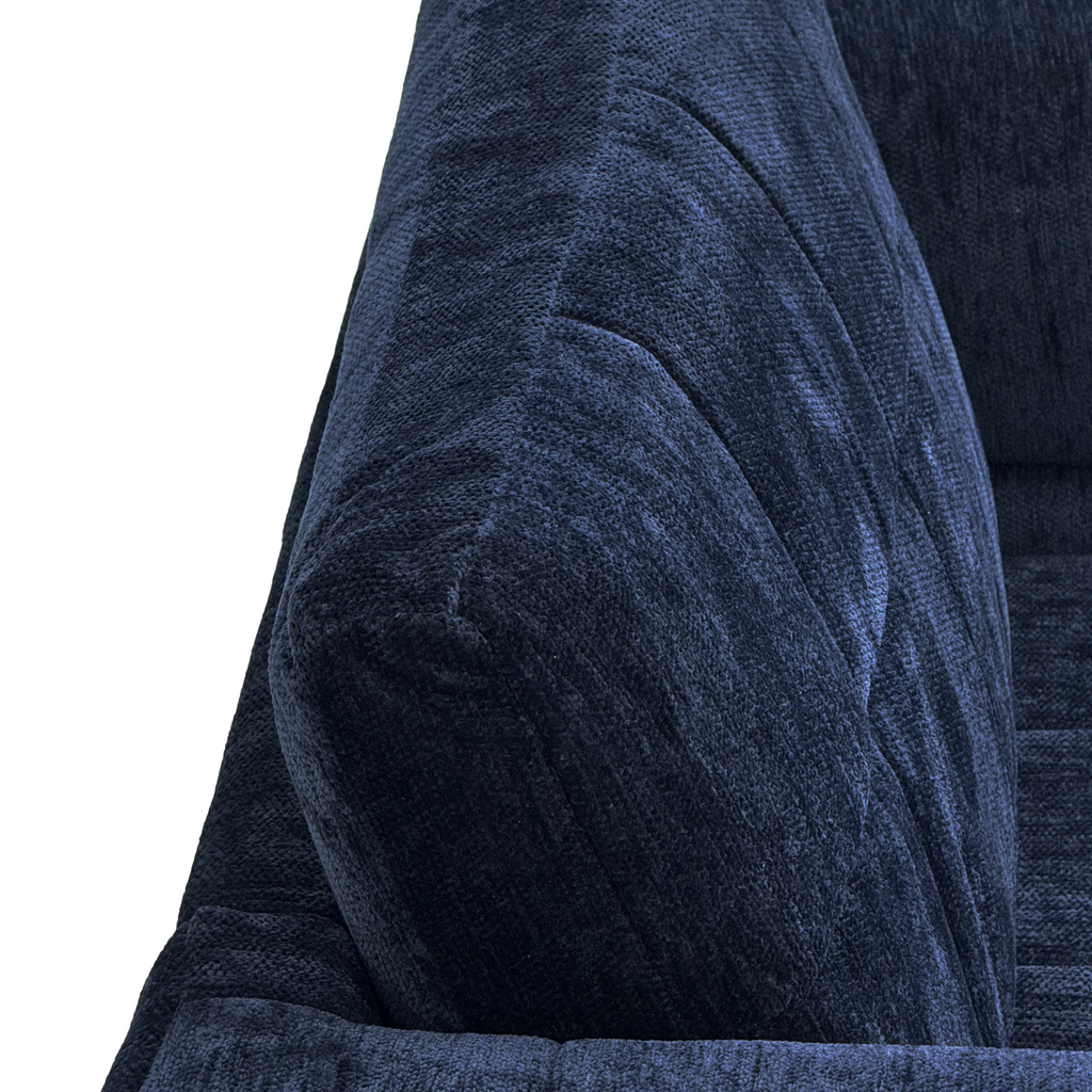 FX-P54-RB SOFA  Retro Blue Chenille Upholstered Couch, Wide-Arm 3-Seater with Custom Stainless-Steel Legs & Tufted Seat  Modern Living Room Sofa for Comfort & Style
