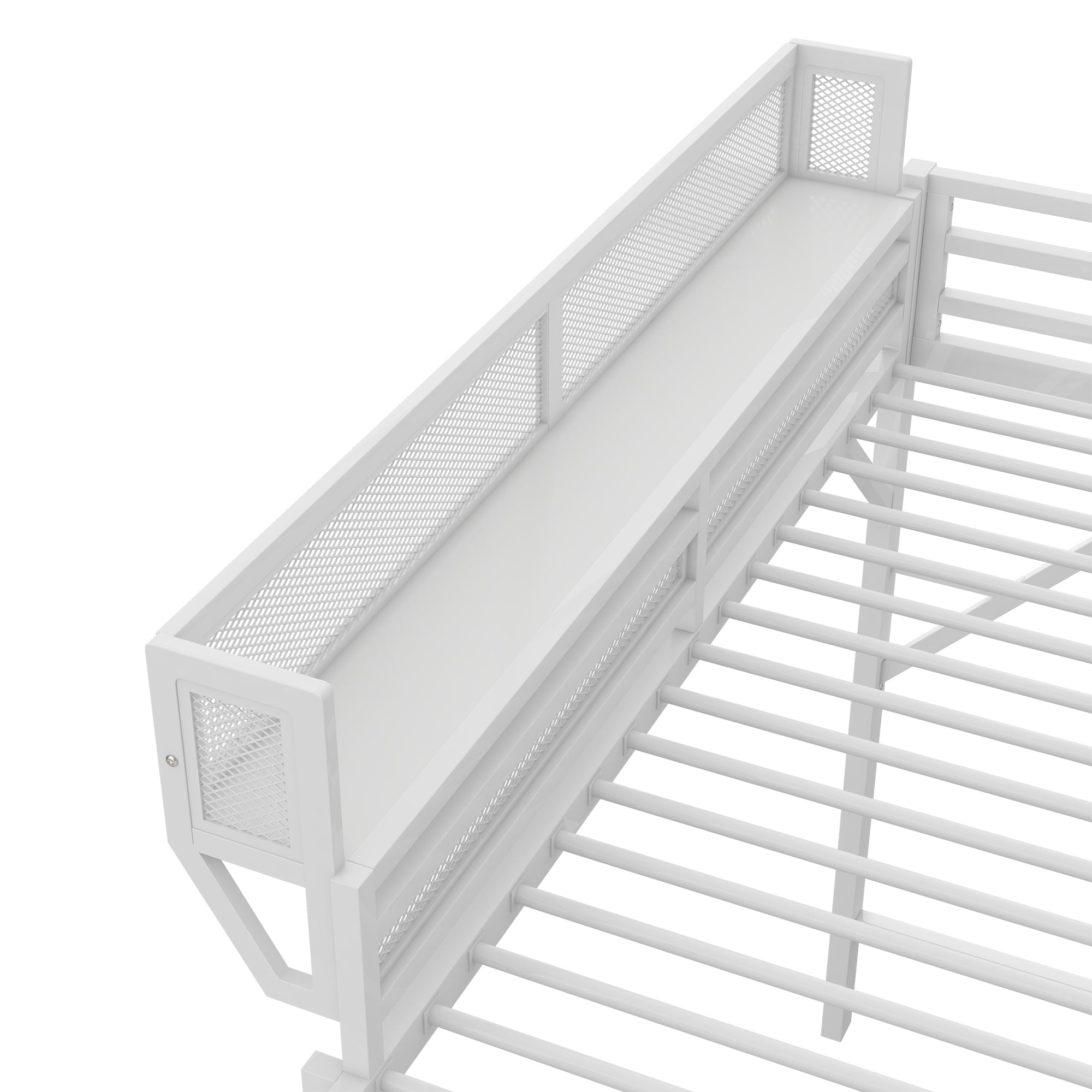 Queen Size Loft Bed with Ladder, Metal Queen Loft Bed with Storage Shelves, High Loft Bed for Kids Teens, White(Expect Arrival Date 2025/12/3  Old SKU W2580P351278)