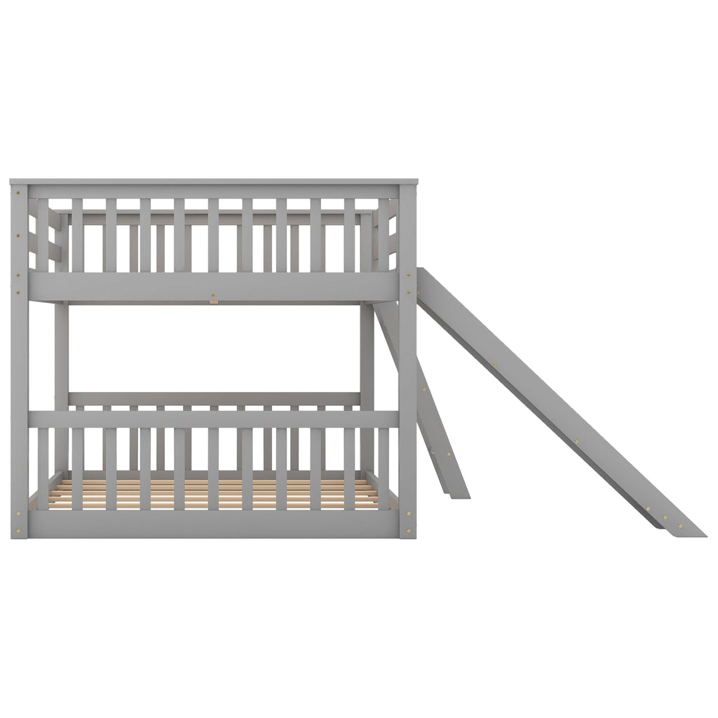 Full over Full Bunk Bed with Convertible Slide and Ladder, Gray(Old SKU: GX000708AAE)