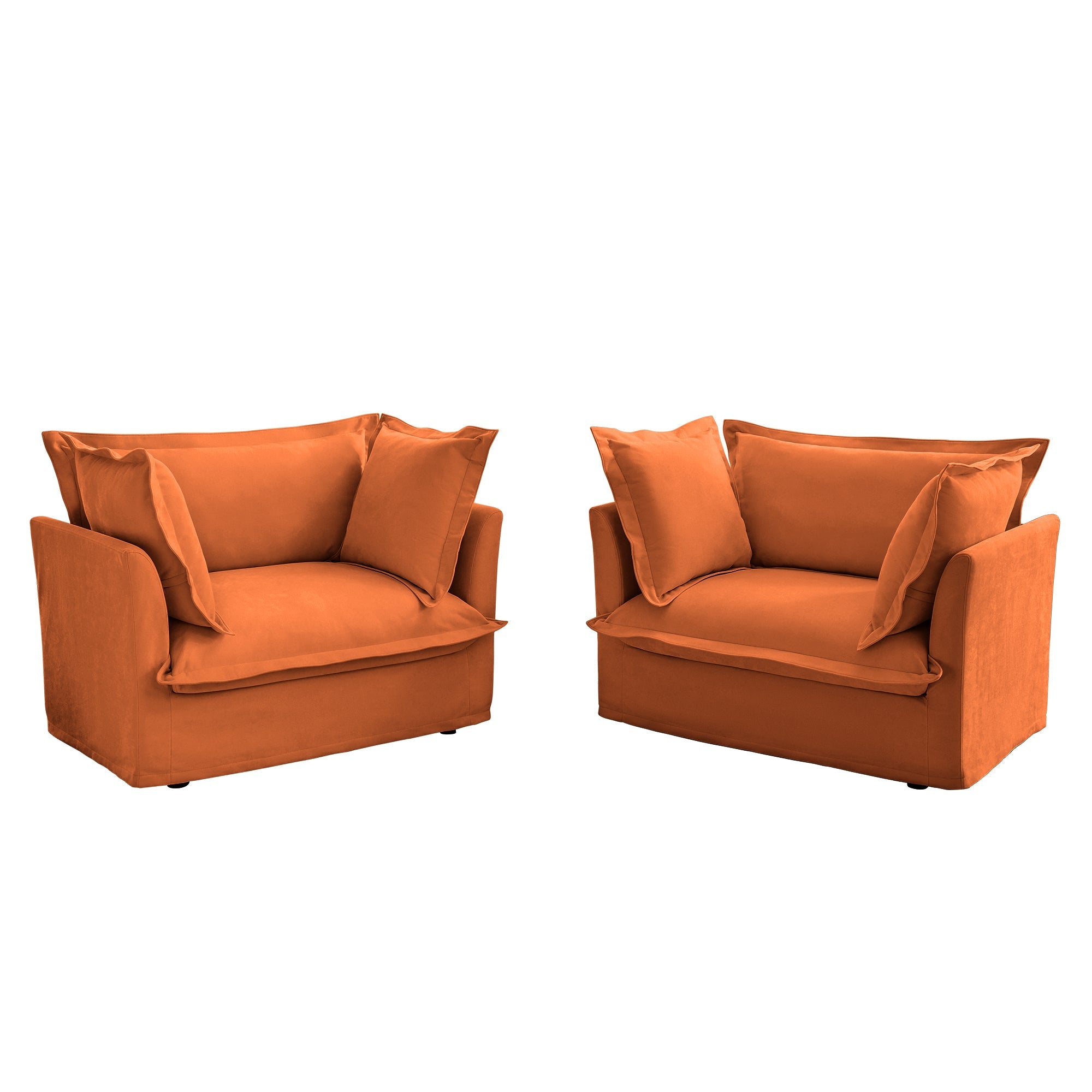 Set of 2 Slipcovered Armchairs,Deep Seat Accent Chair Set for Living Room, Reading Room, Bedroom and Working Spaces,Armchair Sets with Large Soft Pillows,Chenille Fabric,Orange