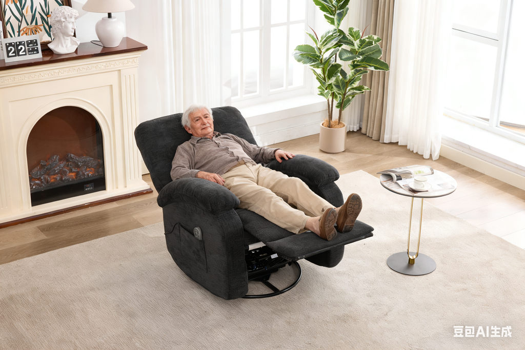 Hot massage manual lounge chair, with rocker arms and rotating fabric, with cup bucket, for living room, black
