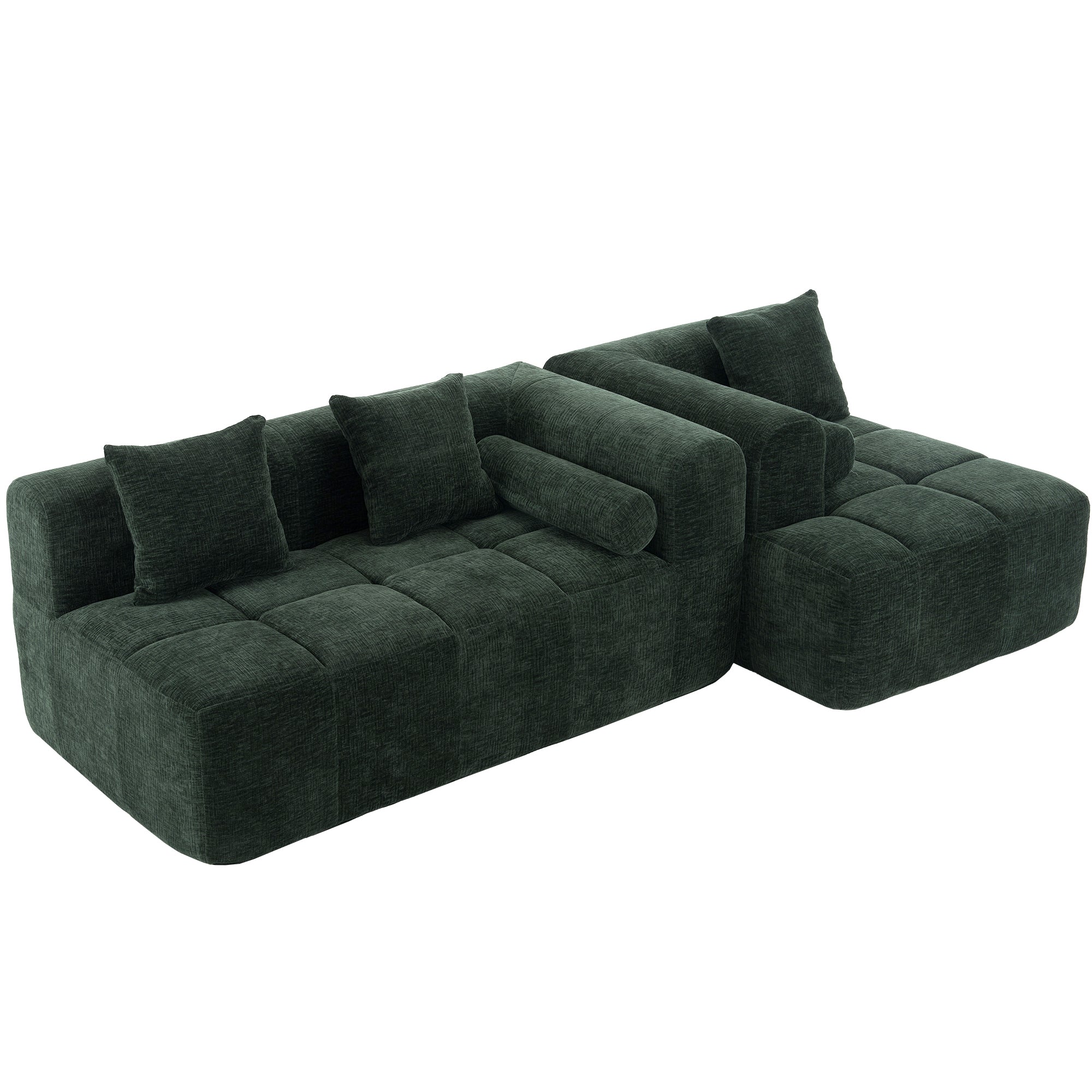 Modern Modular Sectional Sofa with Deep Seating, Green Chenille Fabric, 101.2'