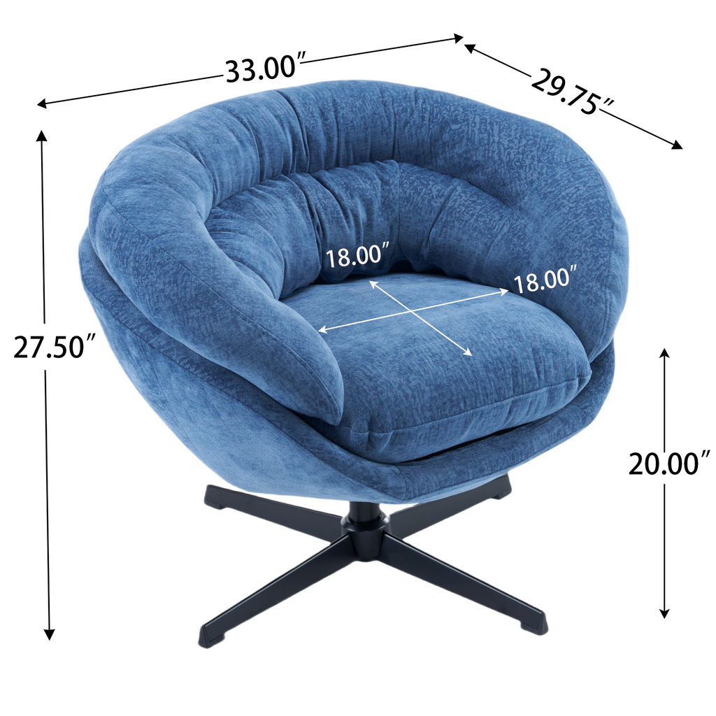 Modern Chenille Office Chair, 360° Swivel Accent Chair with Removable Cushion, Round Office Chair, Black Metal Base, Cotton Material, Living Room, Bedroom, Reading Corner, Office (Navy Blue)