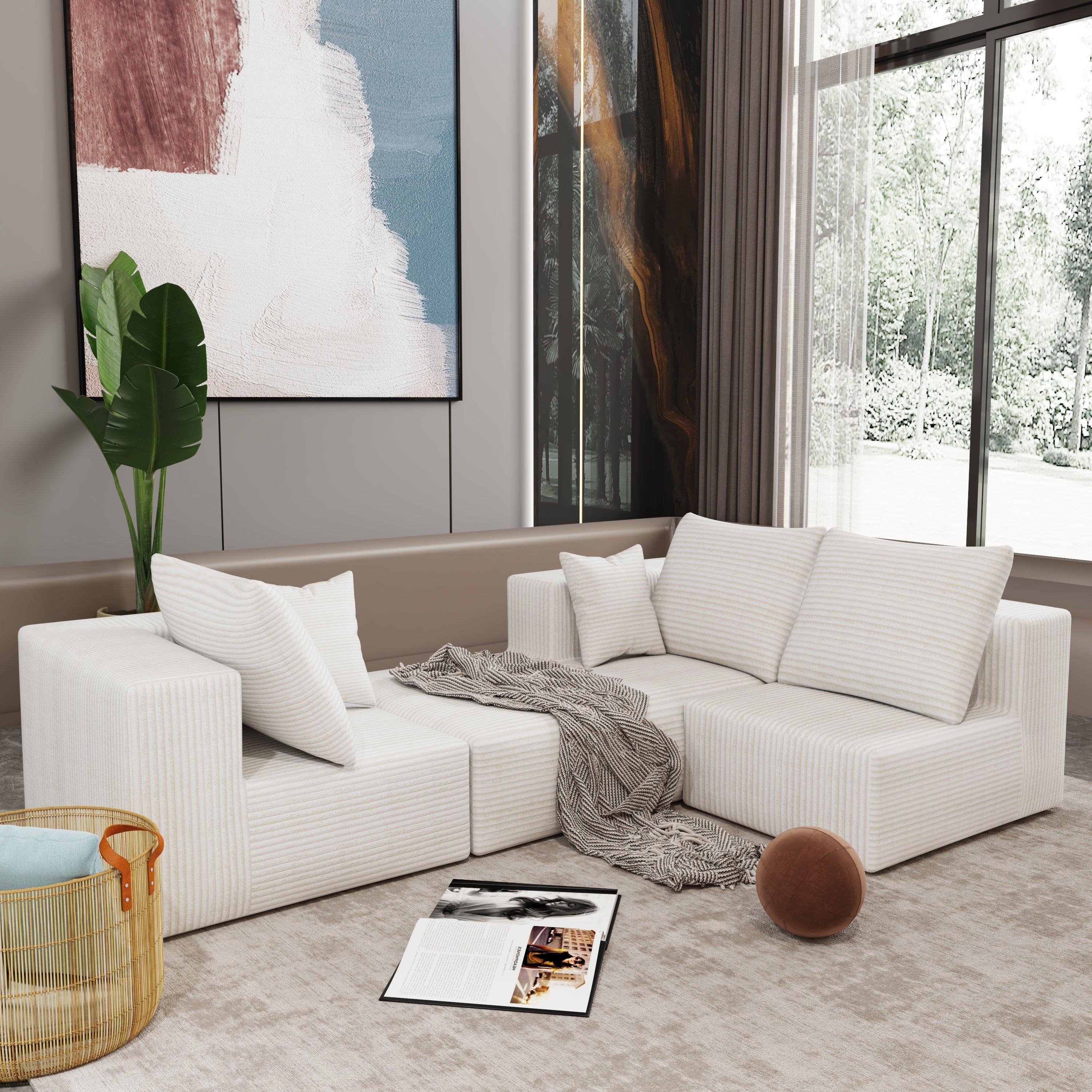 Corner combination sofa, sectional sofa ,couch sofa,sofa bed, made of high-density sponge and soft plush fabric, with multiple combinations available(beige)