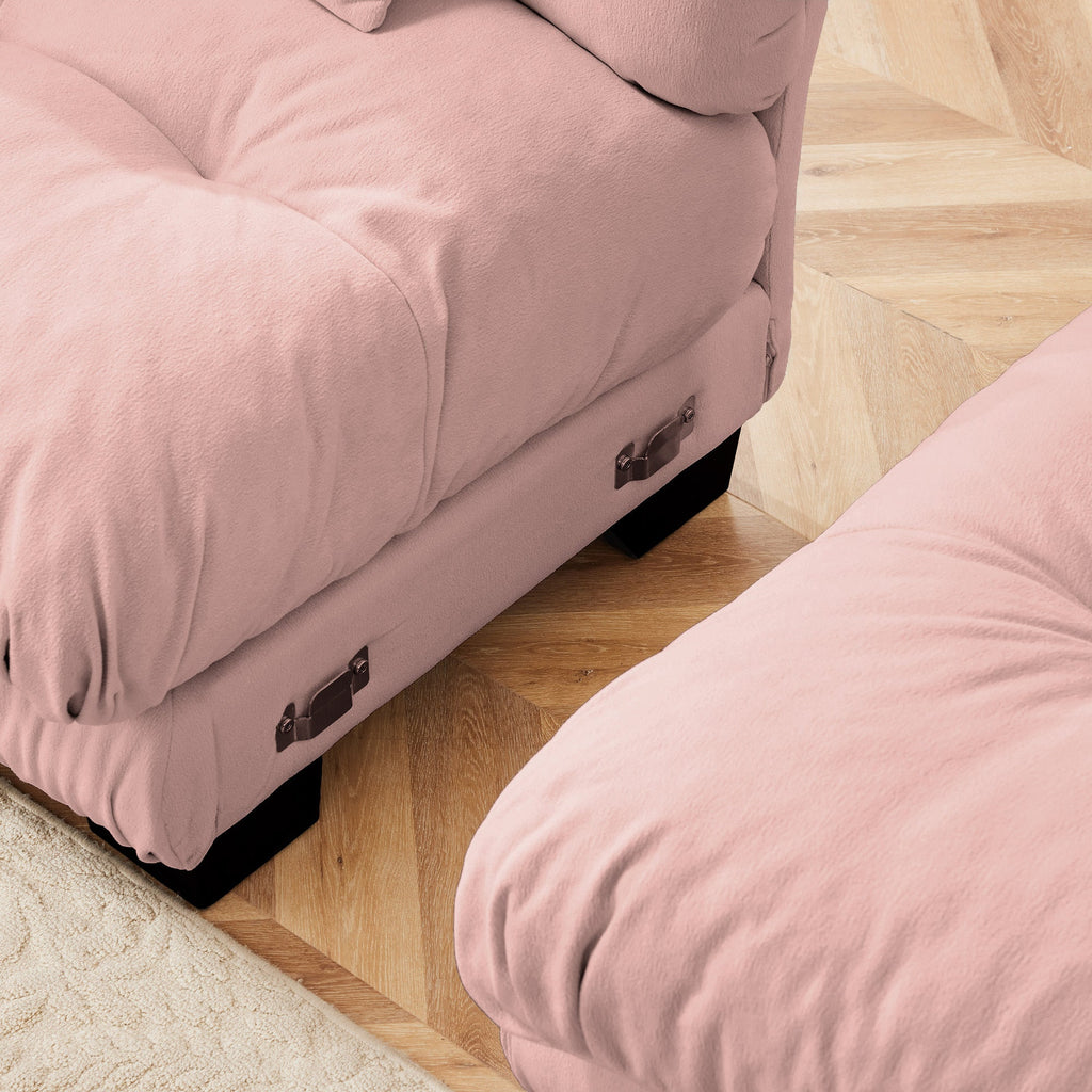 Free Combination Modular Sectional Sofa,U Shaped Couch for Living Room, 4-Seater Comfy Cloud Couch with 2 Ottomans, Chenille Pink