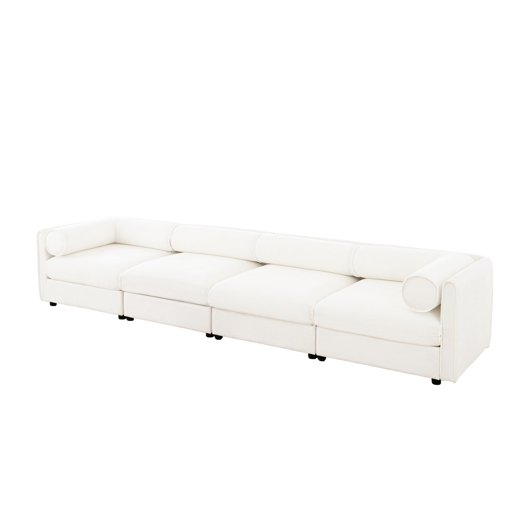 Modular Sectional Sofa with Storage, Cylindrical Backrest and Armrests Deep Comfortable Seating,Durable and Supportive for Living Room,4 Seat L- Shaped Sofa, White