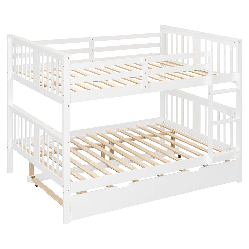 Full over Full Bunk Bed with Twin Size Trundle and Ladder-White(Old SKU: LT000204AAK)