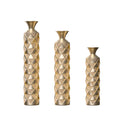 Metal Decorative Vase High Distress Metal Center Vase With 3D Triangle Pattern, Set Of 3 Vases for Home Decoration 33.5', 29.5', 25.2'High, Gold