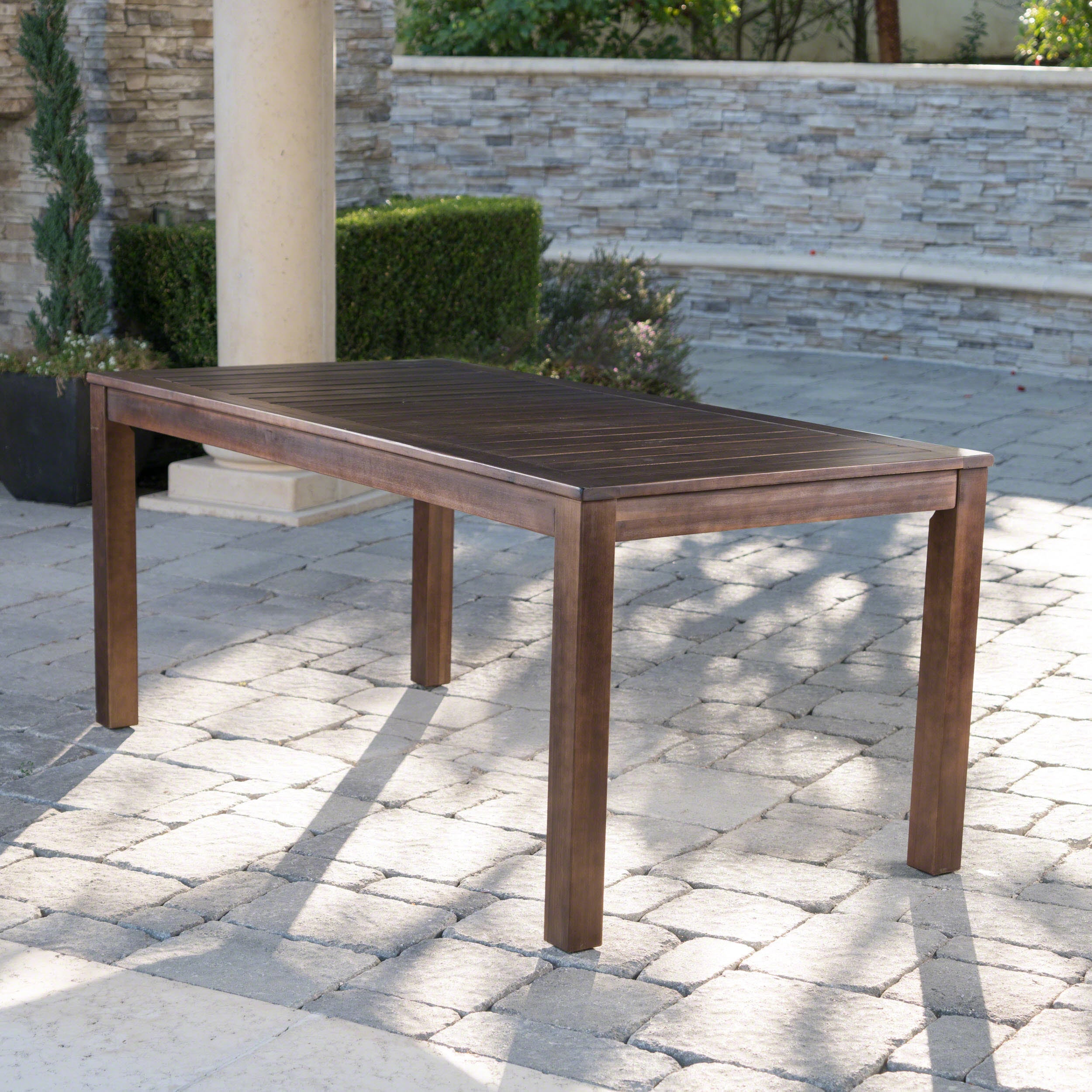 69 Acacia Wood Outdoor Dining Table with Slatted Top, Dark Brown