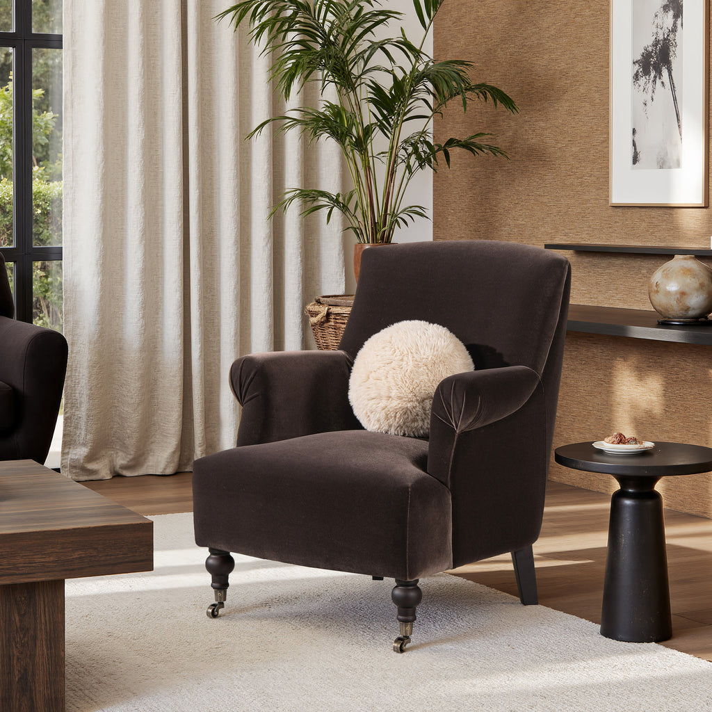 Eloise 30' Pleated Sock Arm Accent Armchair Deep Brown Performance Velvet