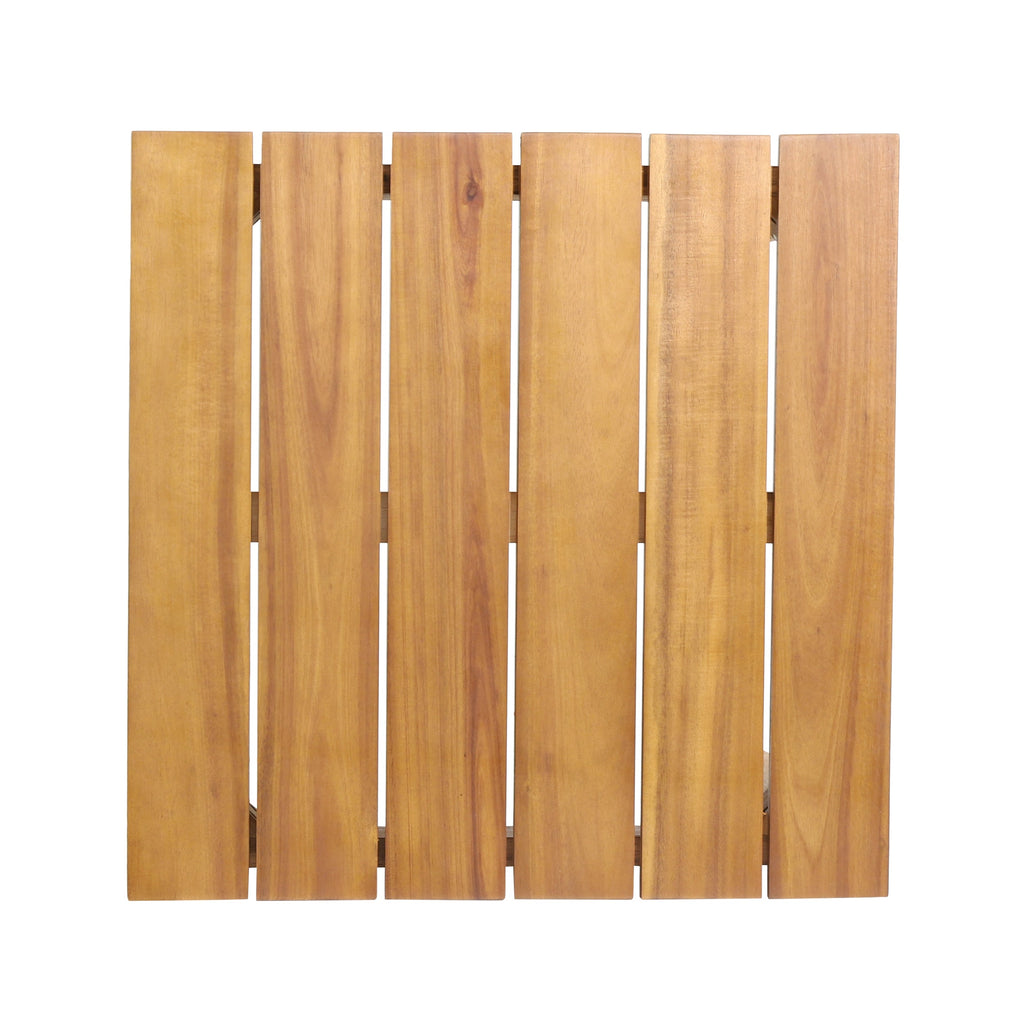 Outdoor Square Side Table with Slatted Top and Wood Frame, Teak