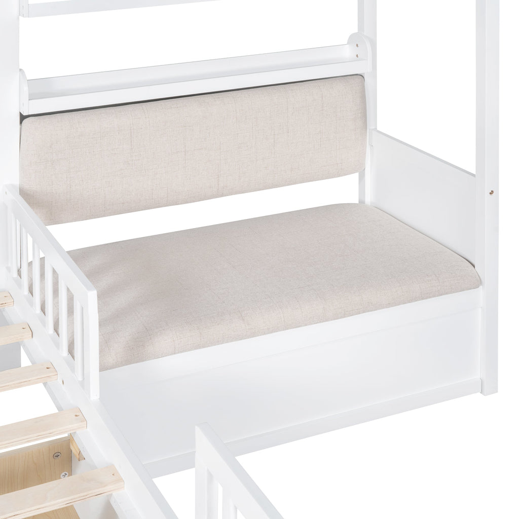 Twin Size House Bed with Sofa, Kids Platform Bed with Two Drawers and Storage Shelf, White (Old SKU:HL000065AAK)