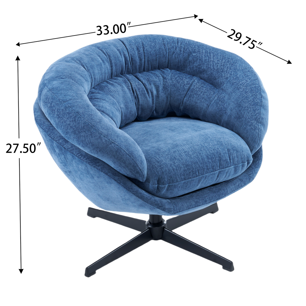 Modern Chenille Office Chair, 360° Swivel Accent Chair with Removable Cushion, Round Office Chair, Black Metal Base, Cotton Material, Living Room, Bedroom, Reading Corner, Office (Navy Blue)