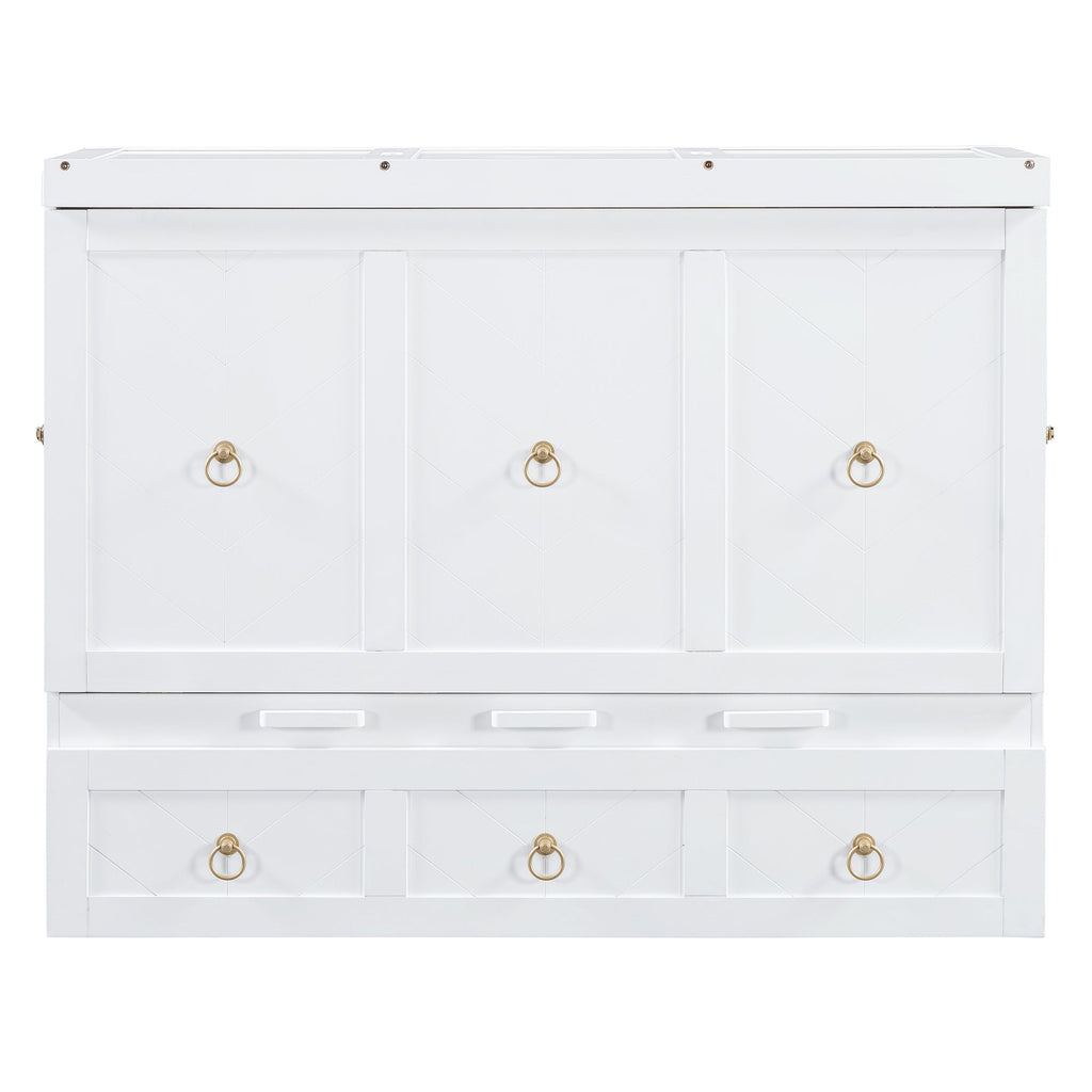 Full Size Murphy Bed with USB Port and a Large Drawer, White