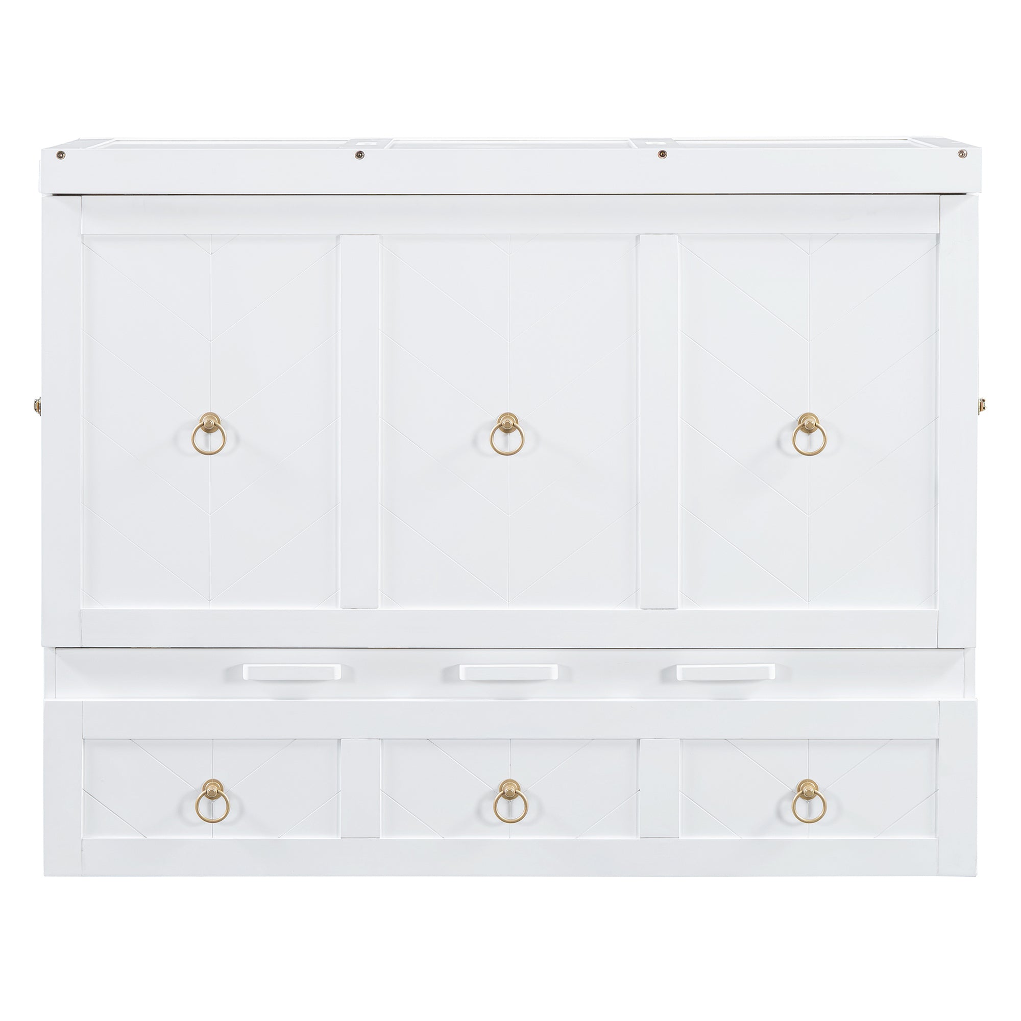 Full Size Murphy Bed with USB Port and a Large Drawer, White