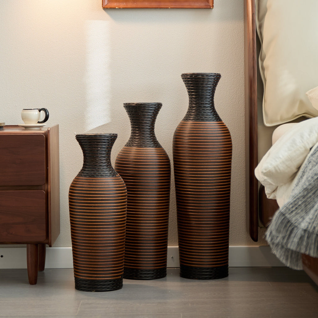 Desktop Vase, Brown Decorative Floor Vase, Classic and Neat Floor Vase, High Independent Flower Stand, Artificial Vine Vase, PVC Floor Vase, Home Decoration Flower Stand Set of 3 pieces