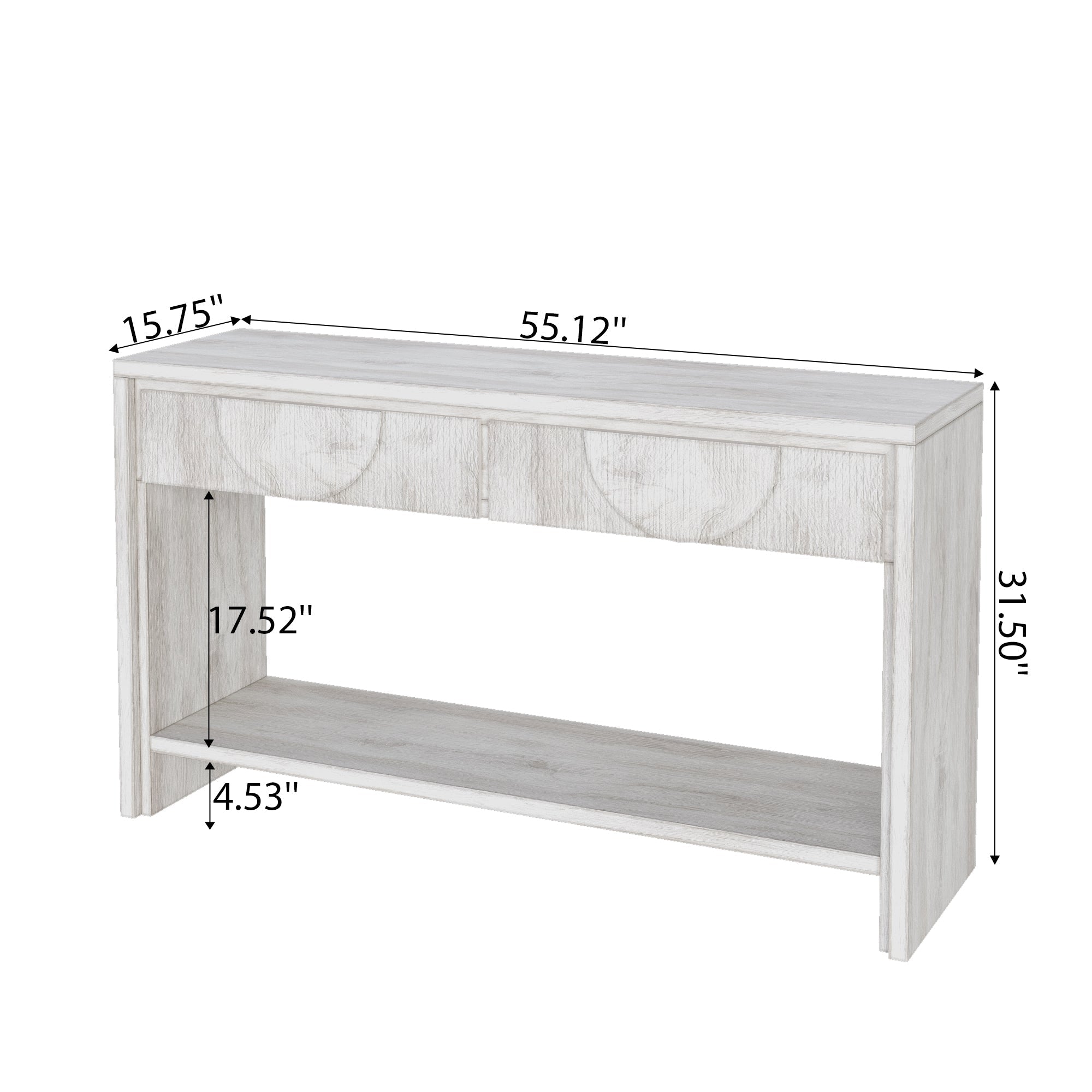 Farmhouse Style Console Table – 55.12' Long Distressed Wood Sofa Table with Storage Drawers & Open Shelf - White