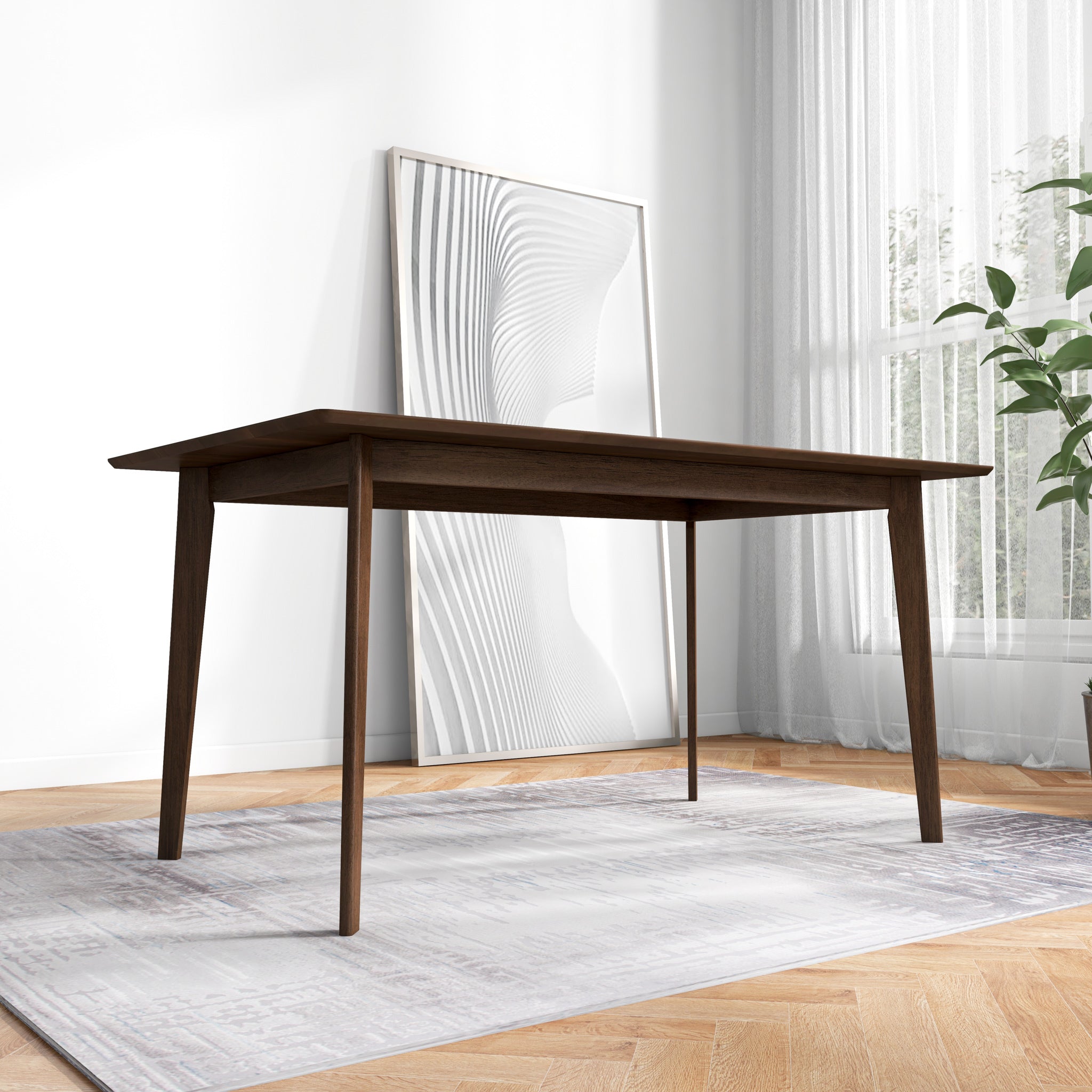Carlos Mid-Century Modern Solid Wood Dining Table with Beveled Edges in Brown