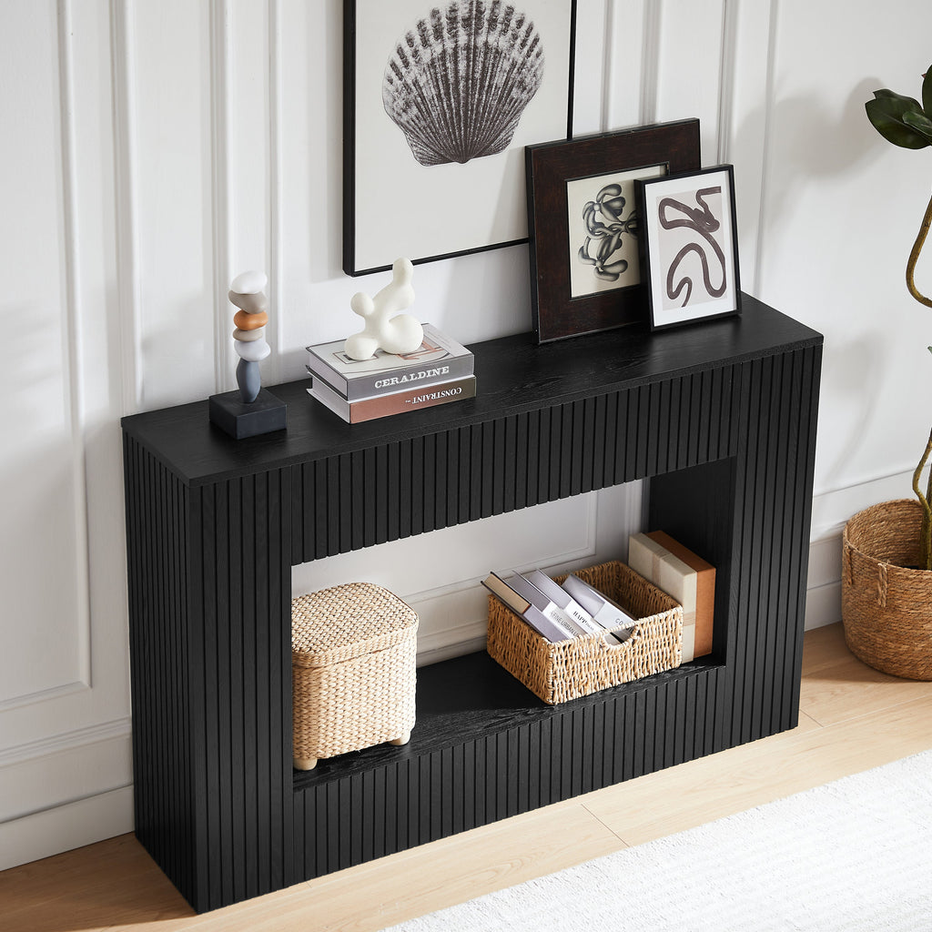 55' Modern Slatted Console Table, Narrow Entryway Table for Living Room or Hallway