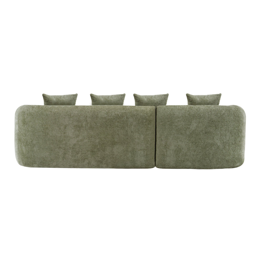 Full Compression L-Shape Sectional Sofa with Curved Chaise, Green Modular Chenille Couch, High-Density for Apartment Living Room