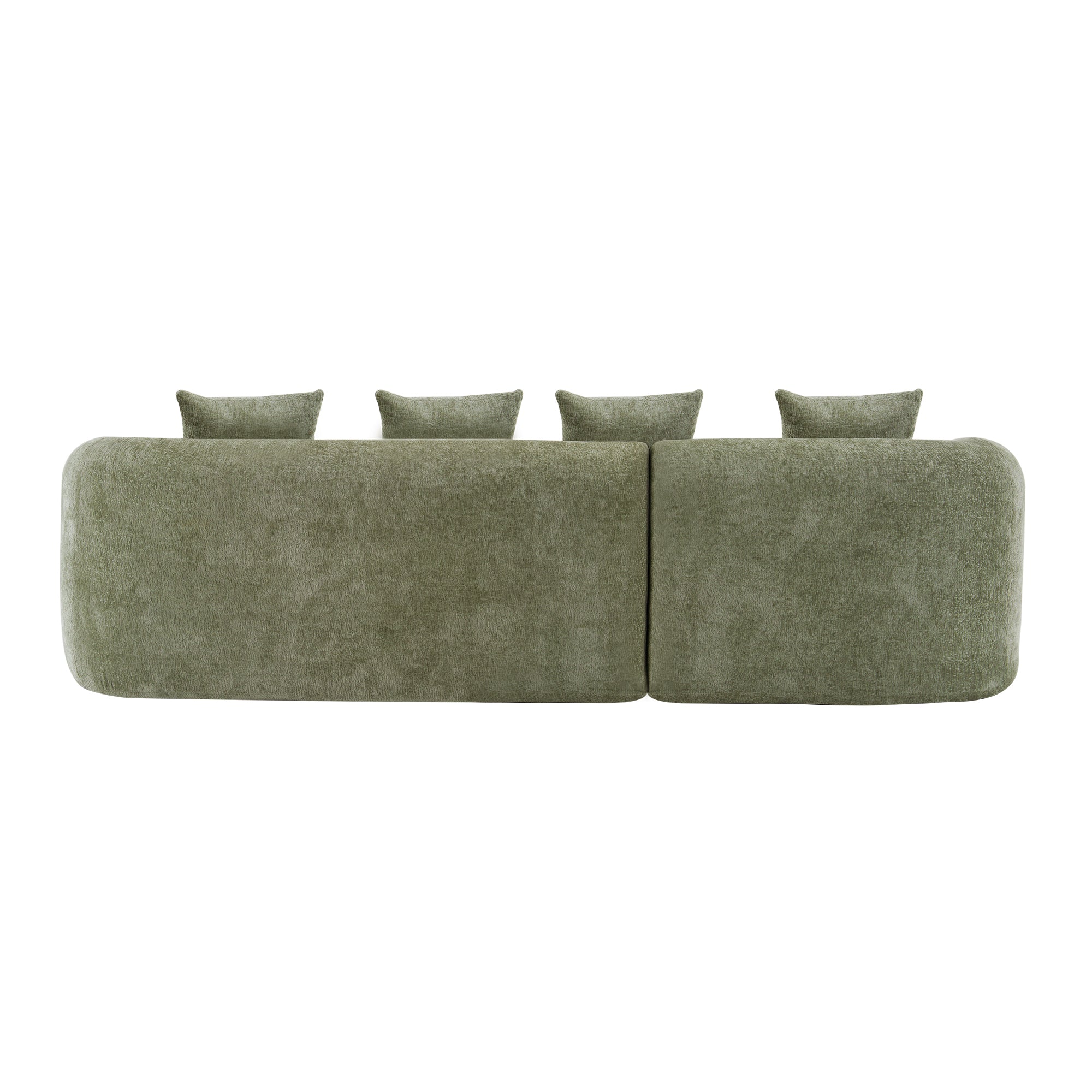 Full Compression L-Shape Sectional Sofa with Curved Chaise, Green Modular Chenille Couch, High-Density for Apartment Living Room