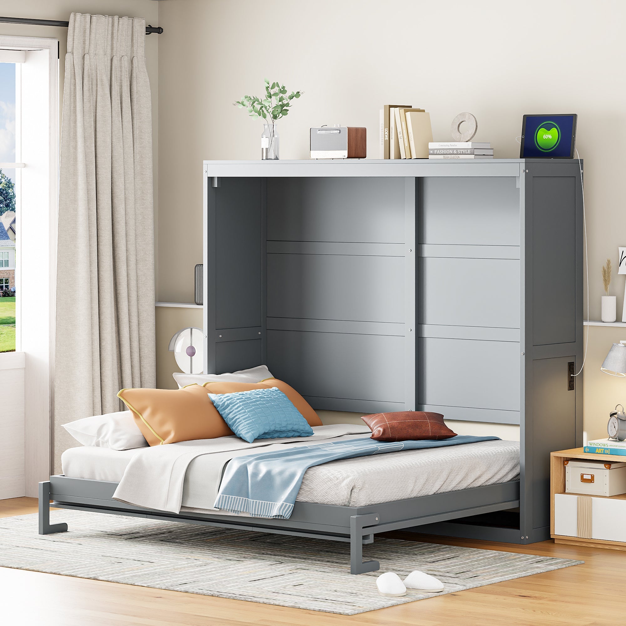 Full Size Murphy Bed Wall Bed,Gray