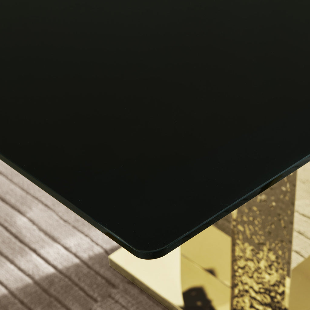 Gold stainless steel legs dining table  70.08 inch black  tempered glass top