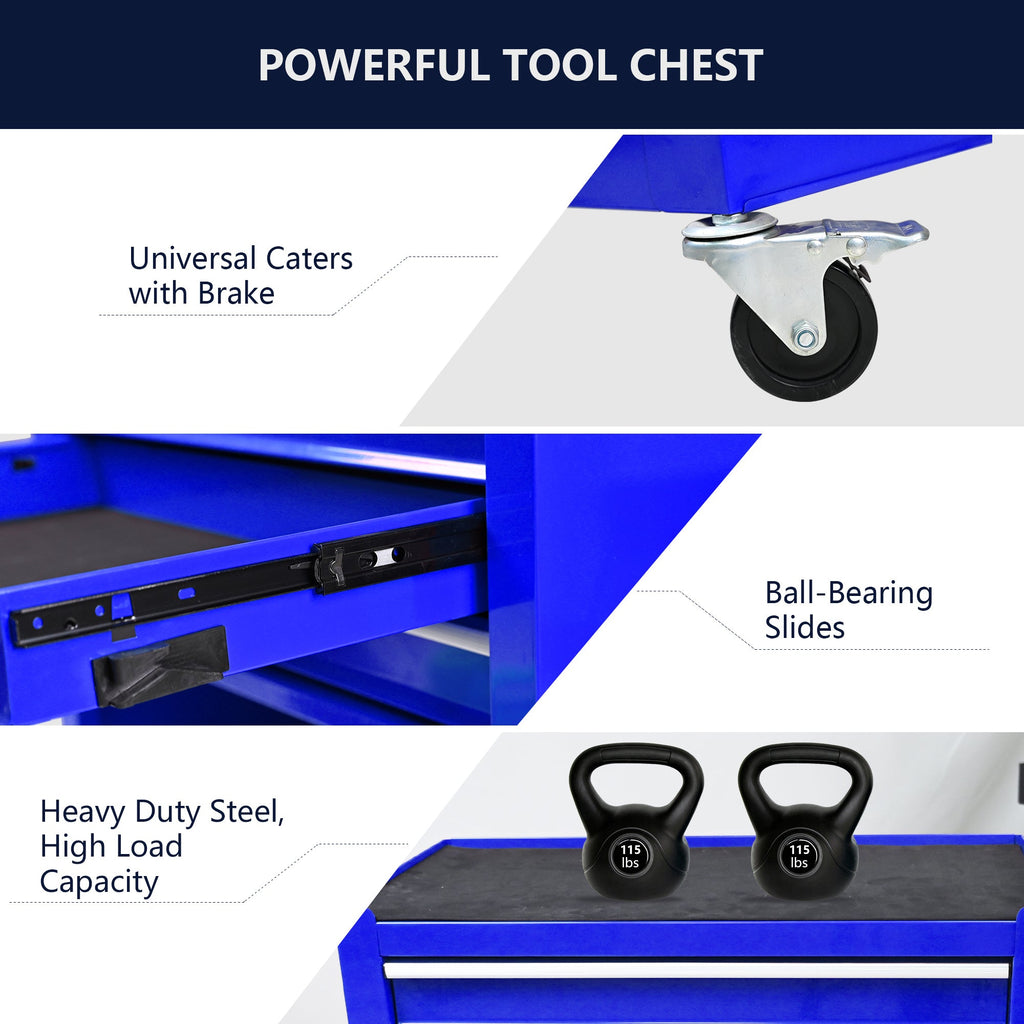 4 Drawers Multifunctional Tool Cart With Wheels-Blue