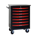 7-Drawer Multifunctional Tool Cart with Wheels, Metal Rolling Tool Cart Storage for Garage Workshop Warehouse Repair Shop - with Stainless Steel Roof - Black & Red