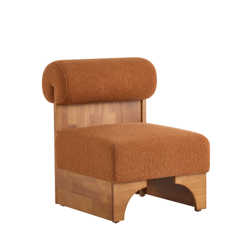 Modern Boucle Lounge Chair with Solid Wood Frame and Rolled Backrest, Soft and Durable Boucle Upholstery, Ideal for Living Room, Bedroom, or Office