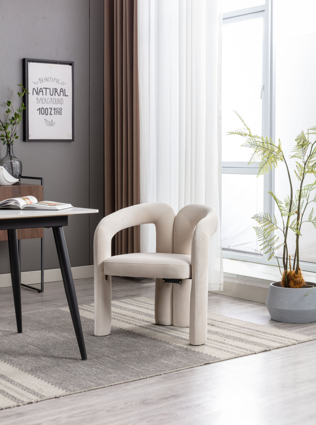 Contemporary Designed Velvet Fabric Upholstered Accent/Dining Chair /Barrel Side Chairs Kitchen Armchair for Living Room set of 2 (Beige Velvet)